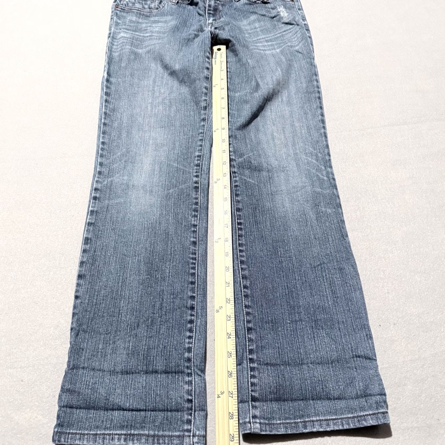 Denime Indigo Palms Jeans Women Blue Distressed Low-Rise Straight 8R Denim Distressed Zip Fly 5-Pocket Mens? Size 30" / US 8 / IT 44 - 2 Thumbnail