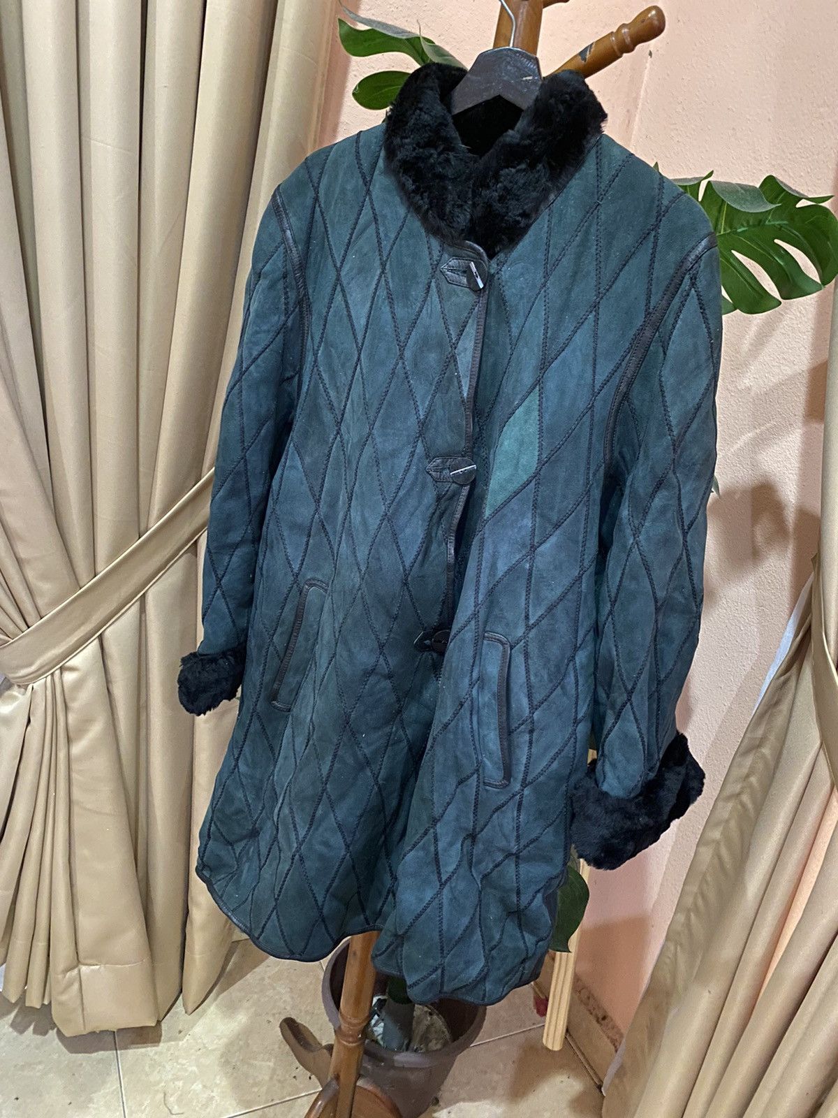 Leather Shearling Coat Warm Snow Quilted Suede Leather Fur Lining Size M / US 6-8 / IT 42-44 - 4 Thumbnail