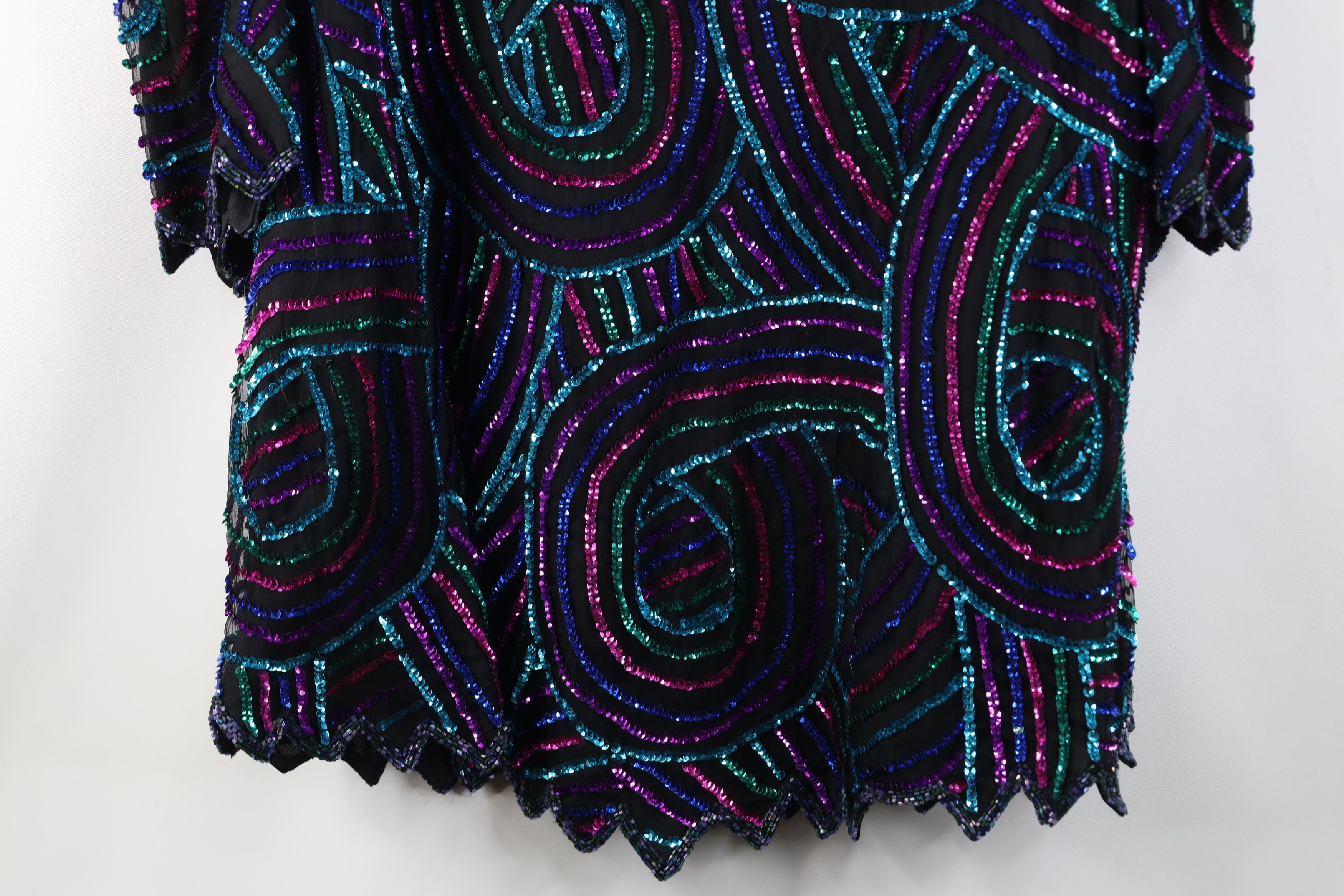 Vintage Vintage 90s Scala Sequin Beaded Evening Party Shirt Silk Size 3XL / US 20-22 - 3 Thumbnail