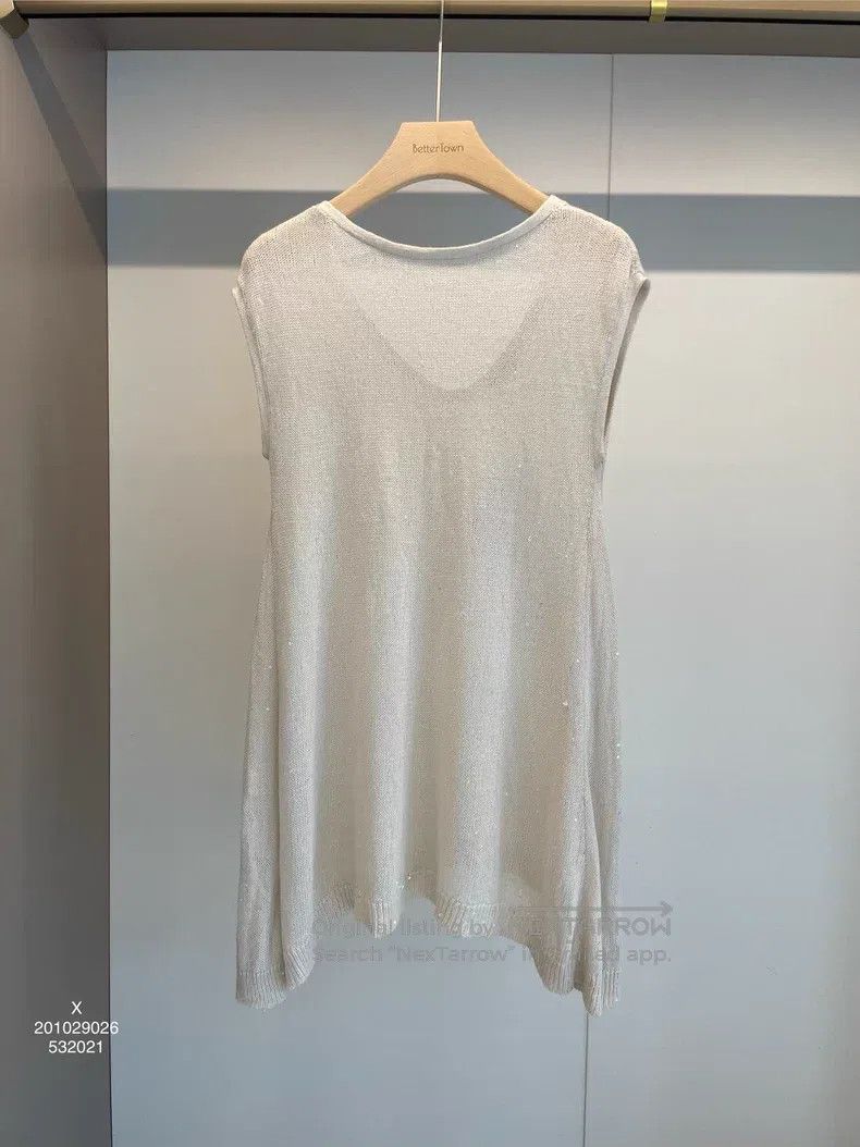 Brunello Cucinelli Brunello Cucinelli Beige White Sequin Linen Vest Size S / US 4 / IT 40 - 1 Thumbnail