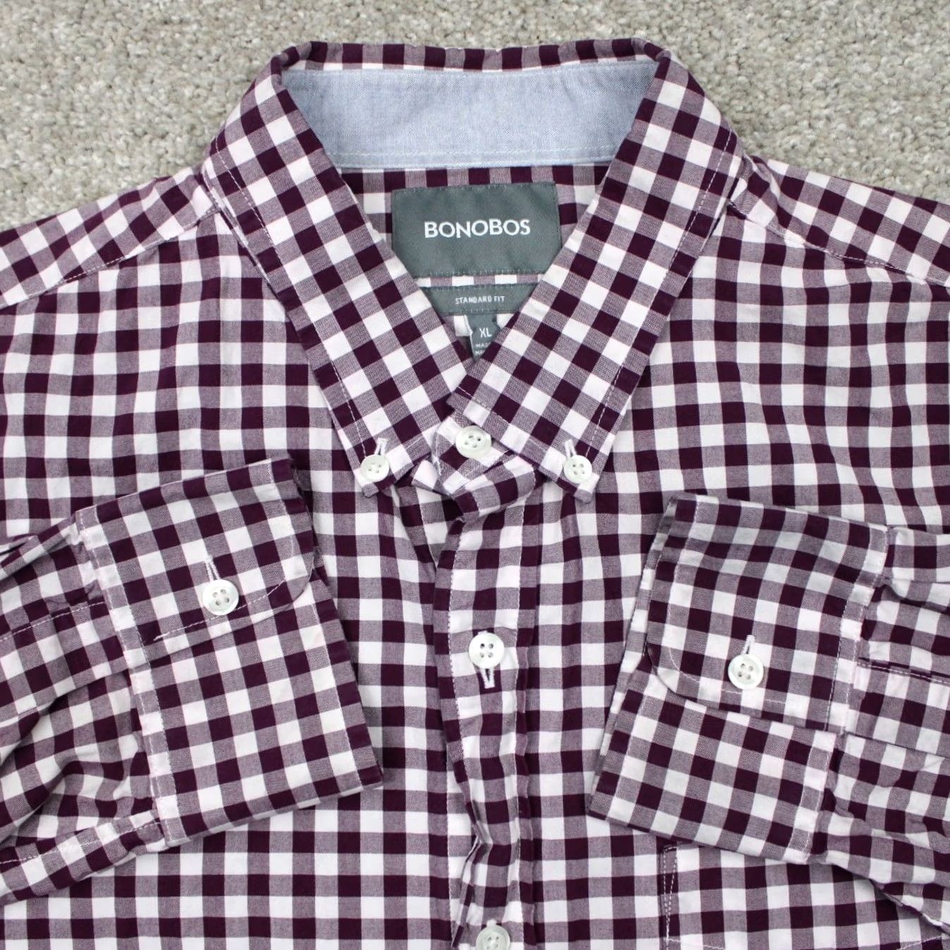 Bonobos Bonobos Shirt Mens XL Red/White Gingham Button-Down Long Sleeve Cotton L/S Standard Fit Regular Mens XL Red White Bonobos Slim Fit Style Shirt Size US XL / EU 56 / 4 - 2 Thumbnail