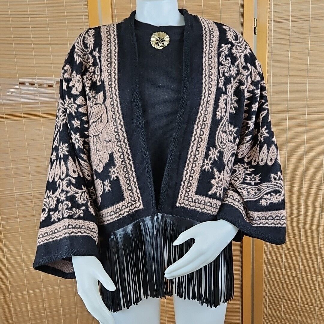 Chicos Chicos Fringe Ruana Wrap Sweater Coat Womens S/M Brown Black Size S / US 4 / IT 40 - 2 Thumbnail
