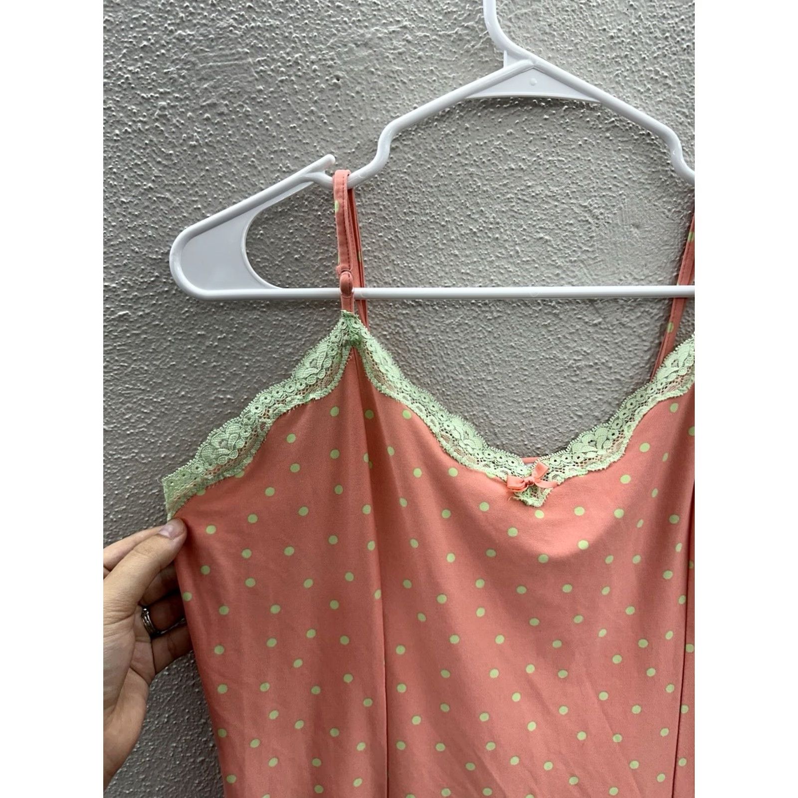 Vintage Linea Donatella Nightgown Women Sleepwear Gown Sleeveless V-Neck Pink Polka Dot LaceTrim Camisole Medium XS? Size ONE SIZE - 2 Thumbnail