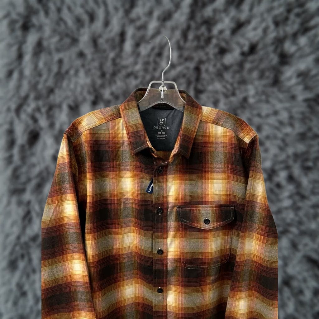 George George Mens Button-Up Shirt L/S Plaid Brown Stretch NWT Size US M / EU 48-50 / 2 - 1 Thumbnail