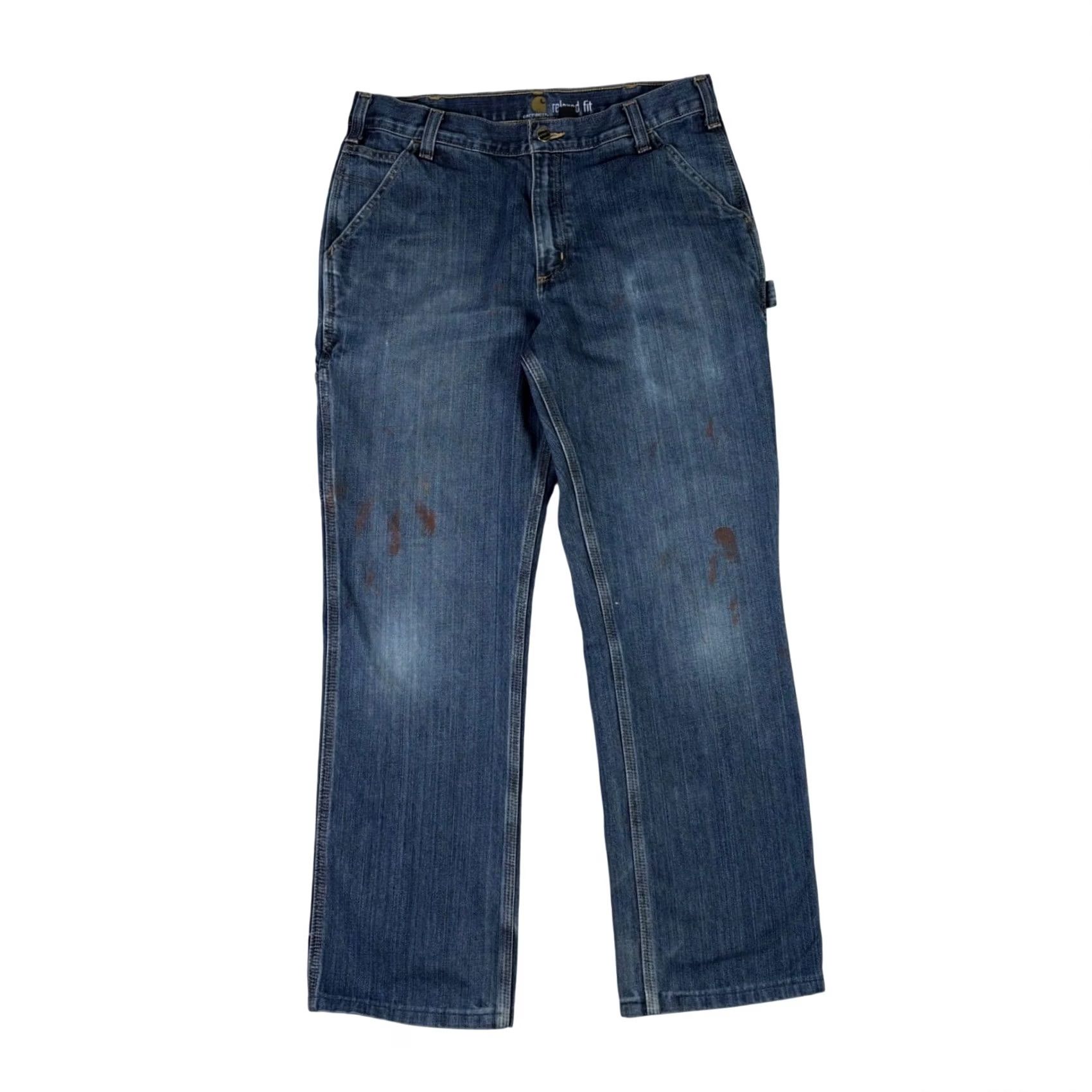 Carhartt Carhartt Jeans Mens 32x30 Relaxed Fit Carpenter Blue Denim Distressed 5-Pocket Hem Work Mens Clothing Jeans Size US 32 / EU 48 - 2 Thumbnail