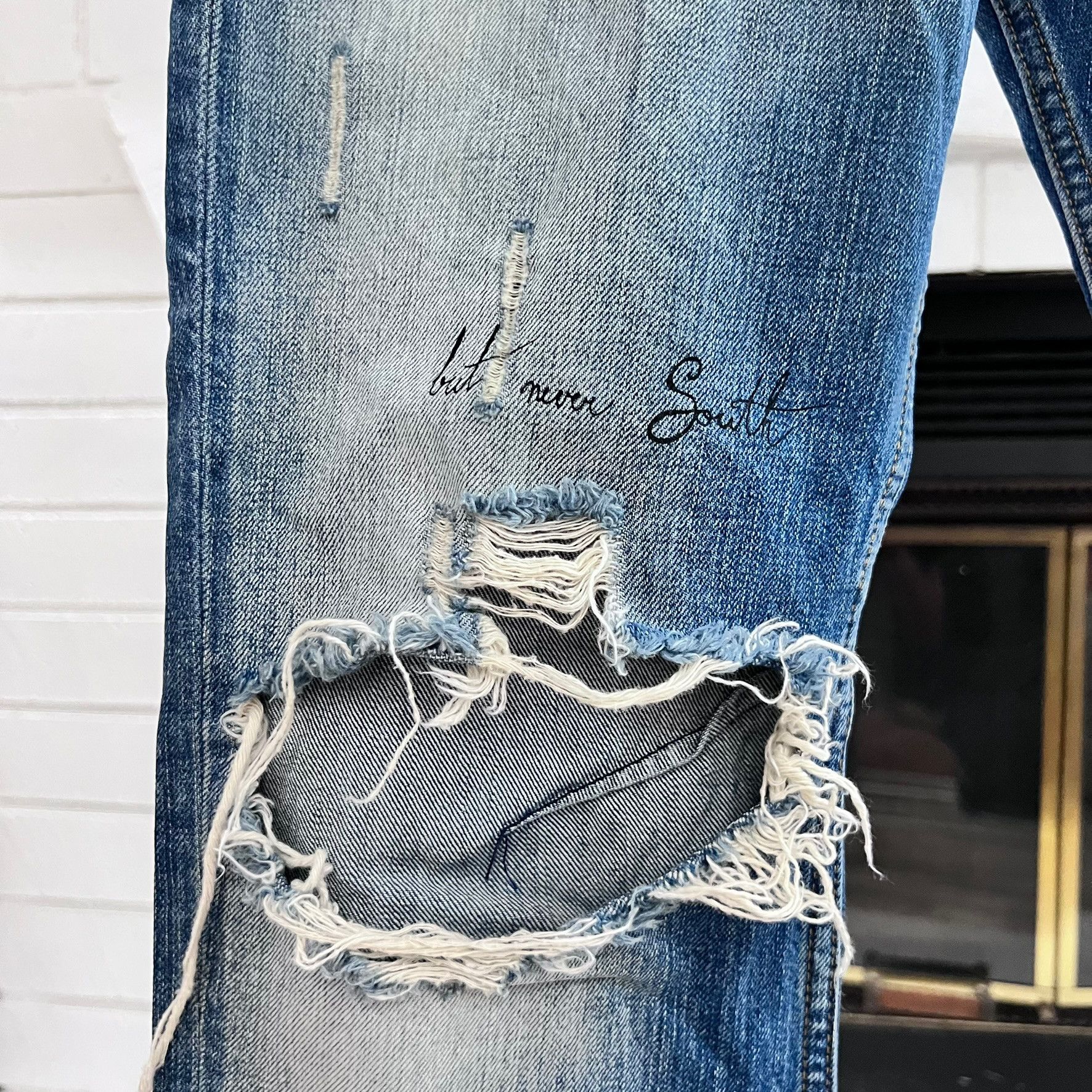 Scotch & Soda Scotch & Soda Blue Distressed Ripped Patches Painted Jeans Size US 32 / EU 48 - 6 Thumbnail
