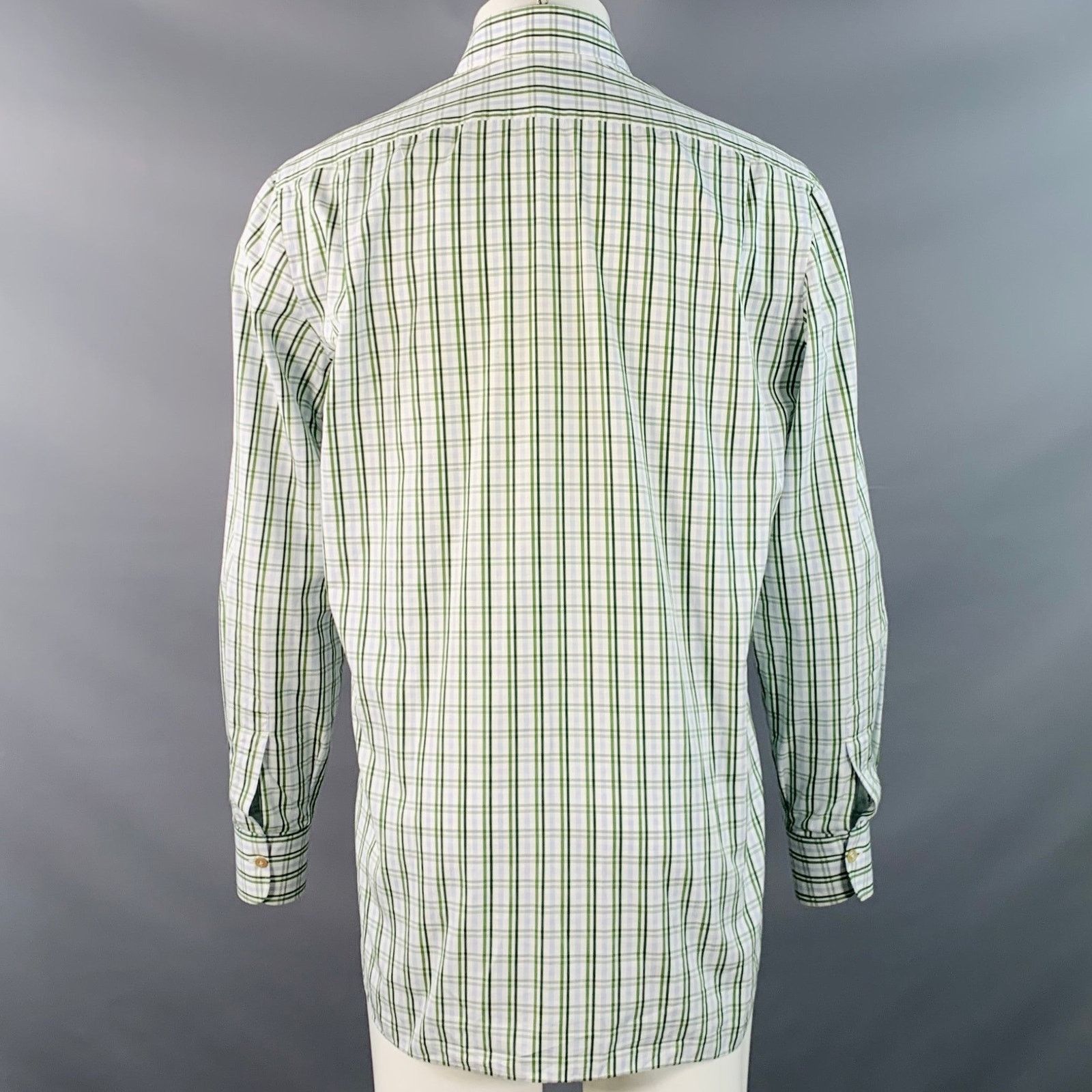 Kiton White Green Plaid Cotton Curved Cutaway Long Sleeve Shirt Size US M / EU 48-50 / 2 - 4 Thumbnail