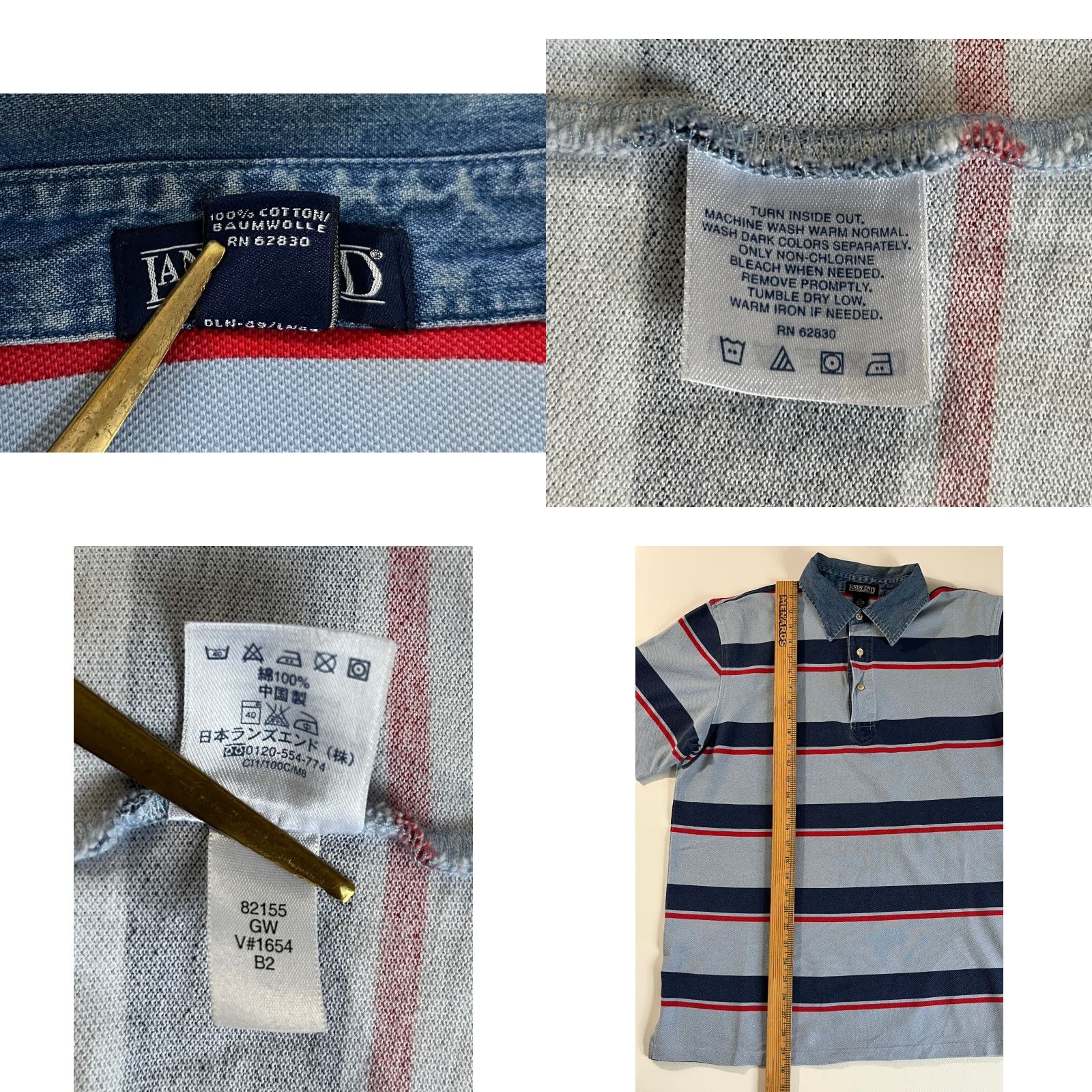 Lands' End Lands' End Polo Shirt Striped Denim Collar Sz L Men’s Short Sleeve Multicolor Cotton Polo Size US L / EU 52-54 / 3 - 8 Thumbnail