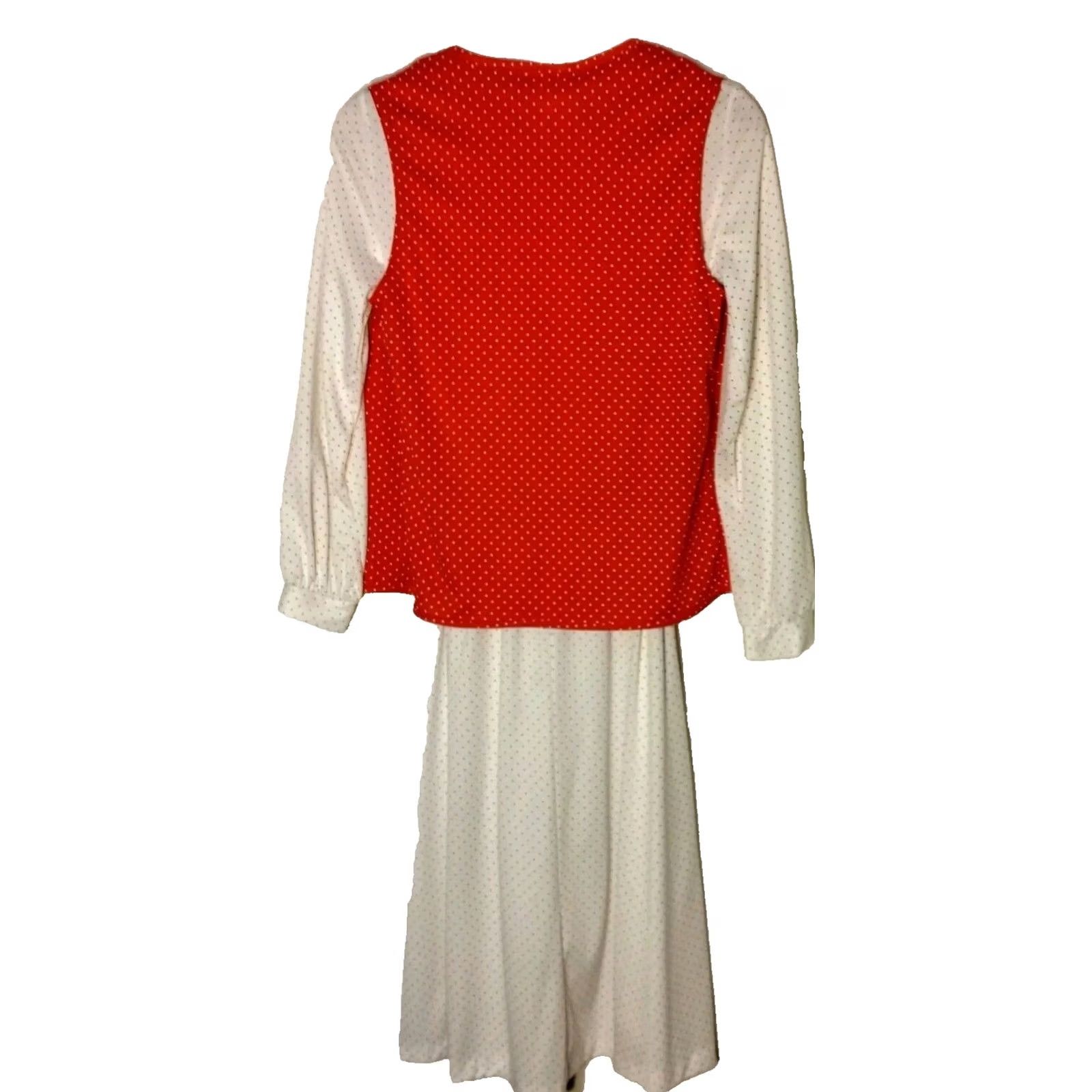 JCPenney VINTAGE JC Penney Dress Shirt Dress Womens 10 Red Polka Dot Midi Belted Waist 1970s ILGWU Size L / US 10 / IT 46 - 2 Thumbnail