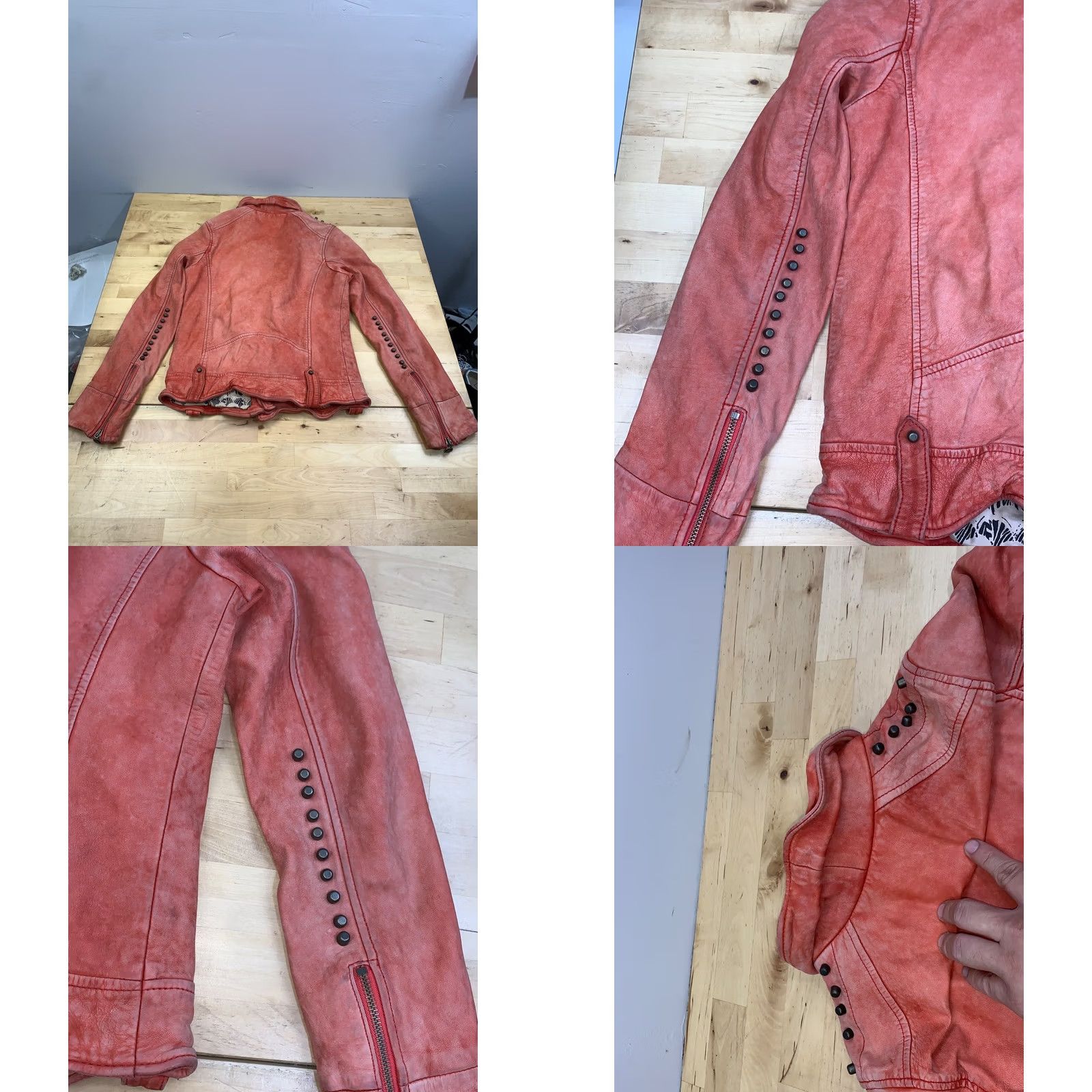 Vintage VINTAGE DOMA Leather Biker Jacket Women M Light Red Studded Lined 13350 Size M / US 6-8 / IT 42-44 - 8 Thumbnail