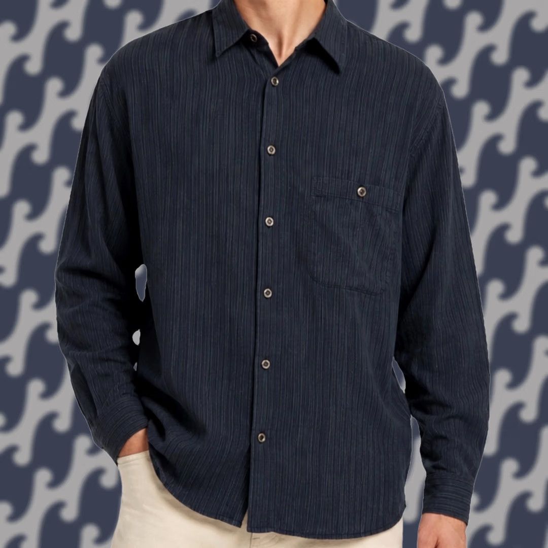 Vintage Giorgio Danieli Shirt Men Navy Textured Stripe Button-Front Long Sleeve Classic Fit Casual Size US L / EU 52-54 / 3 - 1 Thumbnail