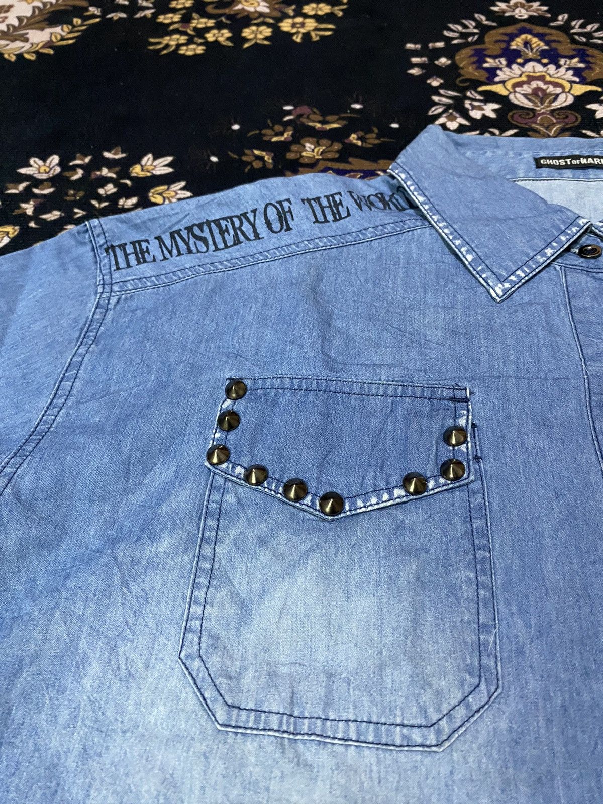 If Six Was Nine × Japanese Brand × Seditionaries Rare Y2K Ghost Of Harlem Punk Style Distressed Denim Shirt Size US L / EU 52-54 / 3 - 7 Thumbnail