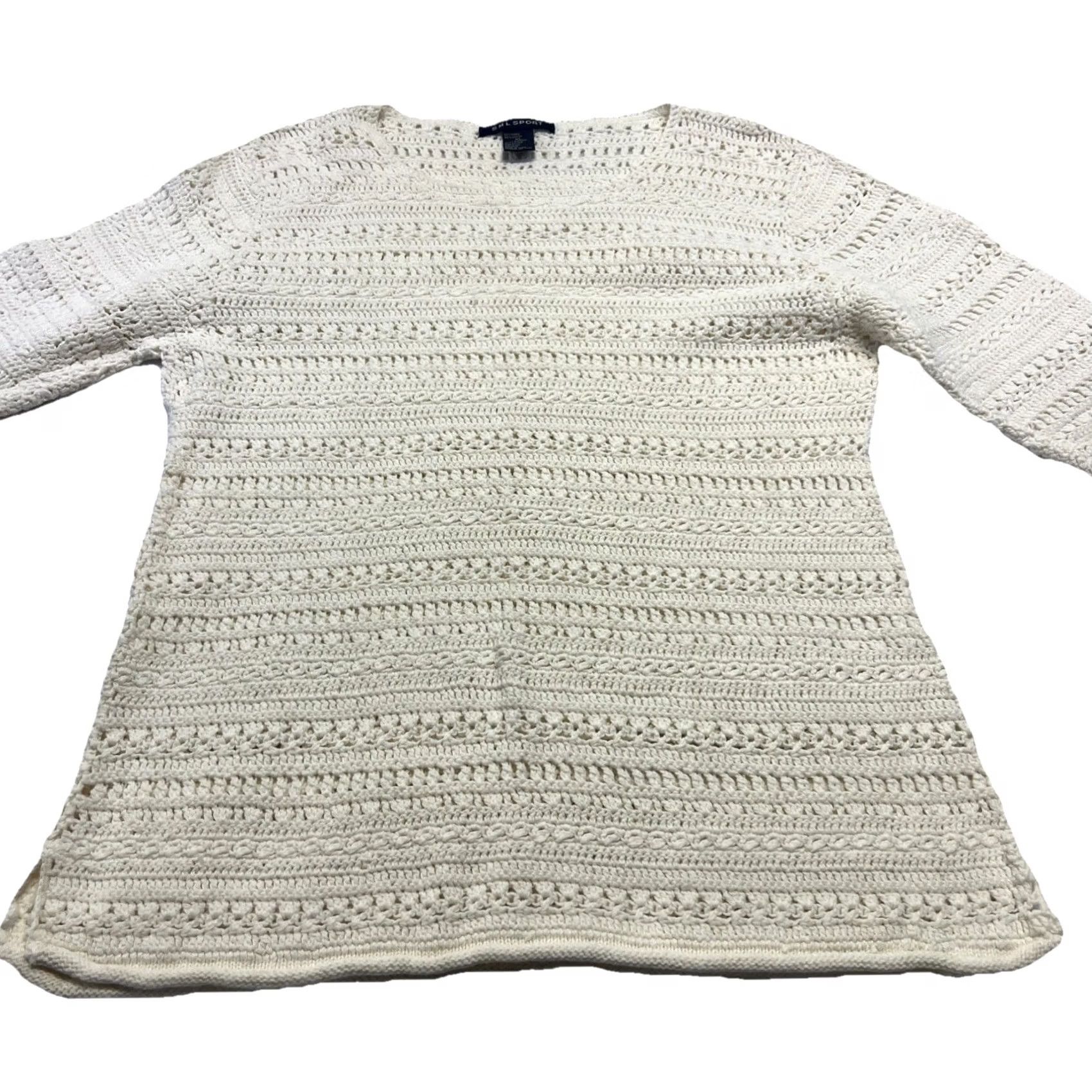 Vintage Cream SML Sport Ramie Cotton Crochet Sweater XL Ivory Bohemian Open-Knit Womens Pullover Size XL / US 12-14 / IT 48-50 - 4 Thumbnail