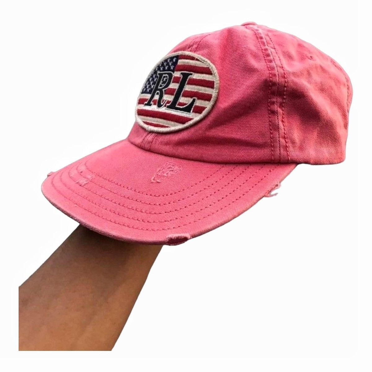 Polo Ralph Lauren × Ralph Lauren × Vintage Polo Jeans Ralph Lauren Baseball Cap Hat Distressed USA Flag Size ONE SIZE - 3 Thumbnail