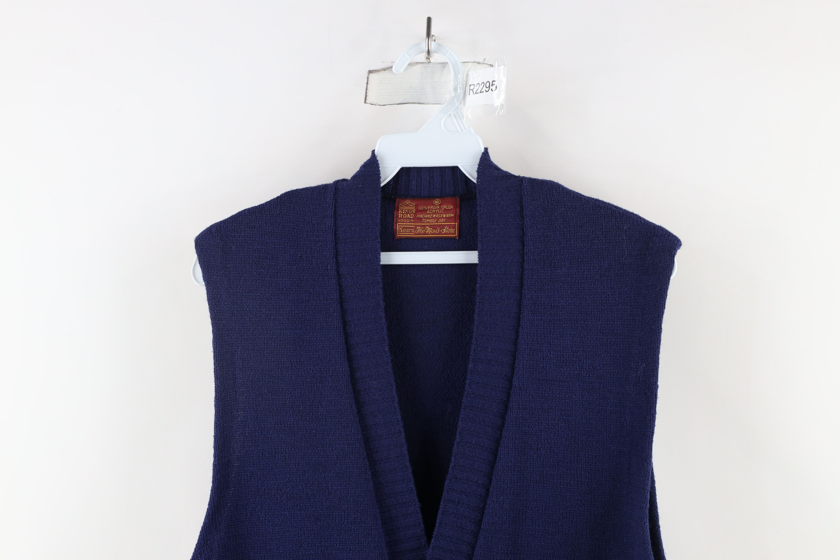 Vintage 60s 70s Streetwear Cardigan Sweater Vest Navy Blue