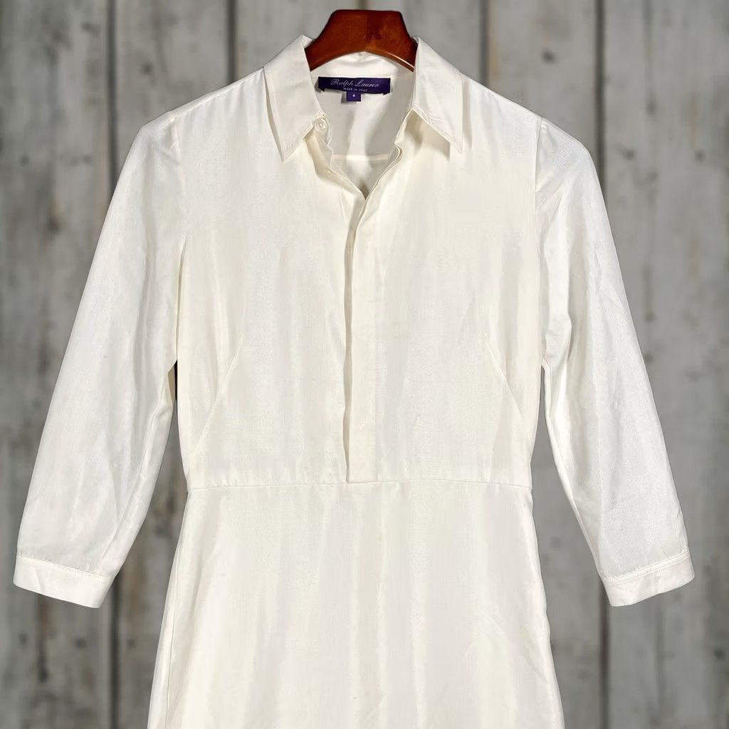 Ralph Lauren Purple Label Ralph Lauren Purple Label Silk Shirt Dress Womens Size 0 Ivory Collar Midi Flaws Classic Designer Party/Cocktail Dress Mens? Size XS / US 0-2 / IT 36-38 - 1 Thumbnail