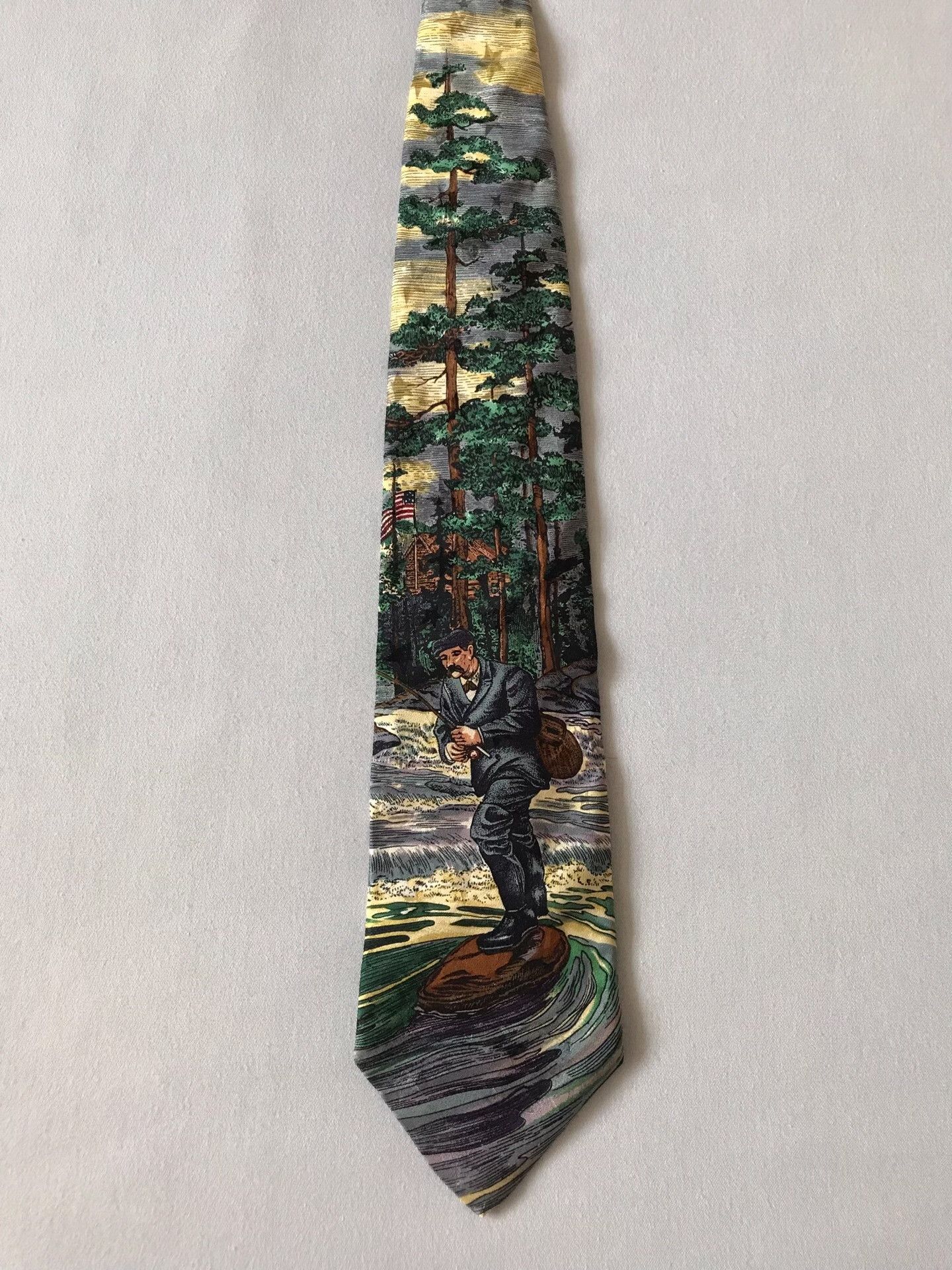 Vintage Vintage Oil Painting Fishing Tango Tie Size ONE SIZE - 1 Thumbnail