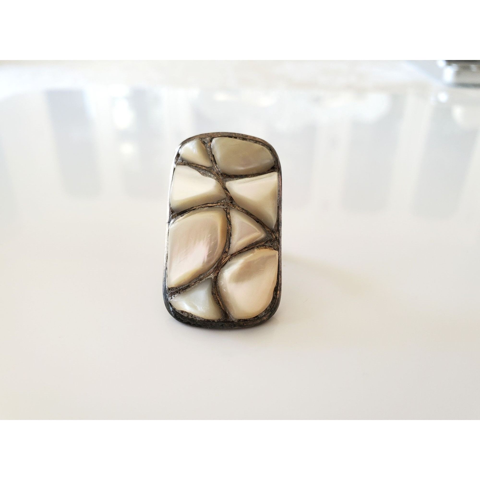 Vintage Vintage Sterling Silver Southwestern Mother of Pearl Ring Size ONE SIZE - 2 Thumbnail