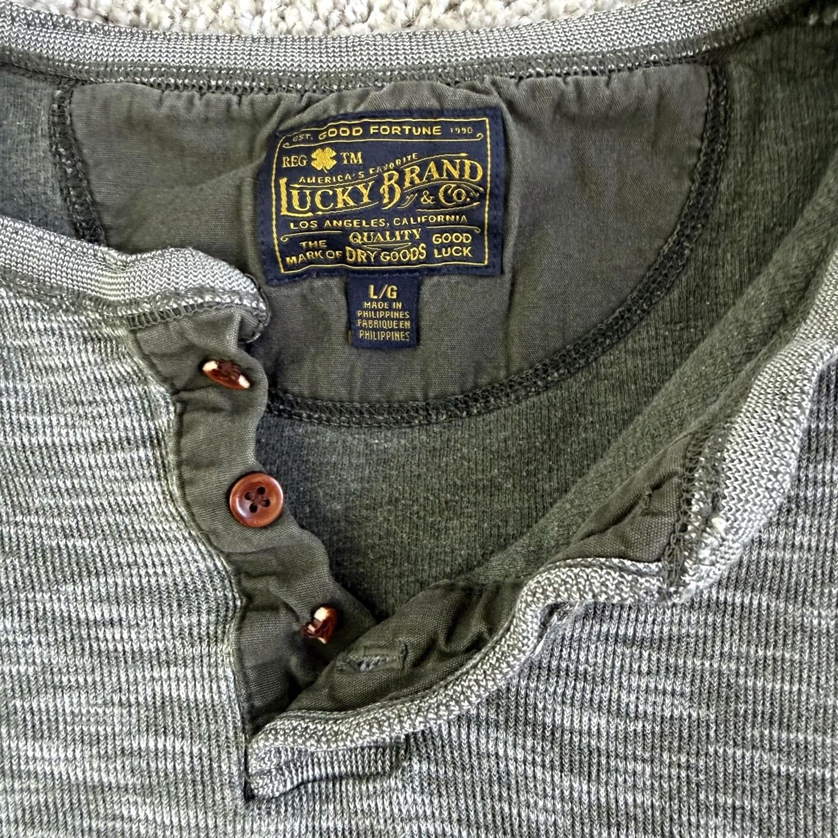 Lucky Brand Lucky Brand Shirt Mens L Gray Knit Thermal Henley Long Sleeve Casual Top Size US L / EU 52-54 / 3 - 2 Thumbnail