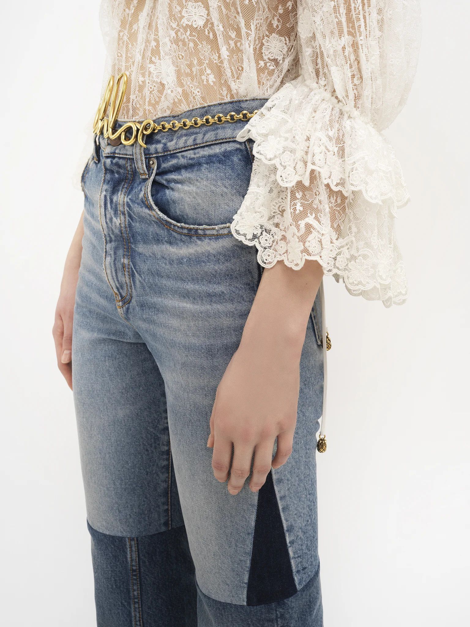 Chloe oc11z1025 Flared Patchwork Jeans in Blue Size 24" / US 00 / IT 34 - 6 Thumbnail