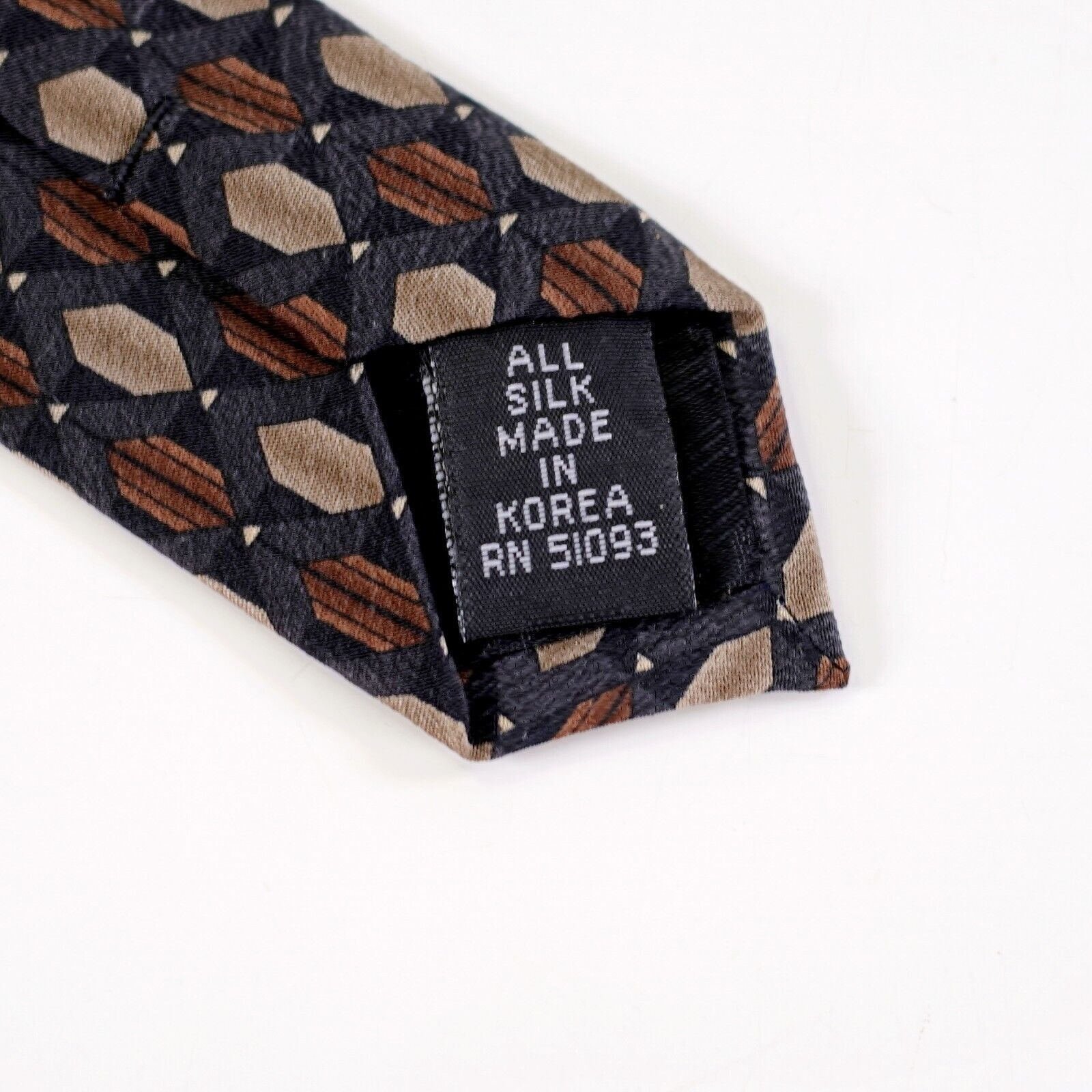 Croft & Barrow Croft & Barrow Gray Brown Tan Geometric Print Wide Silk Tie Size ONE SIZE - 4 Thumbnail