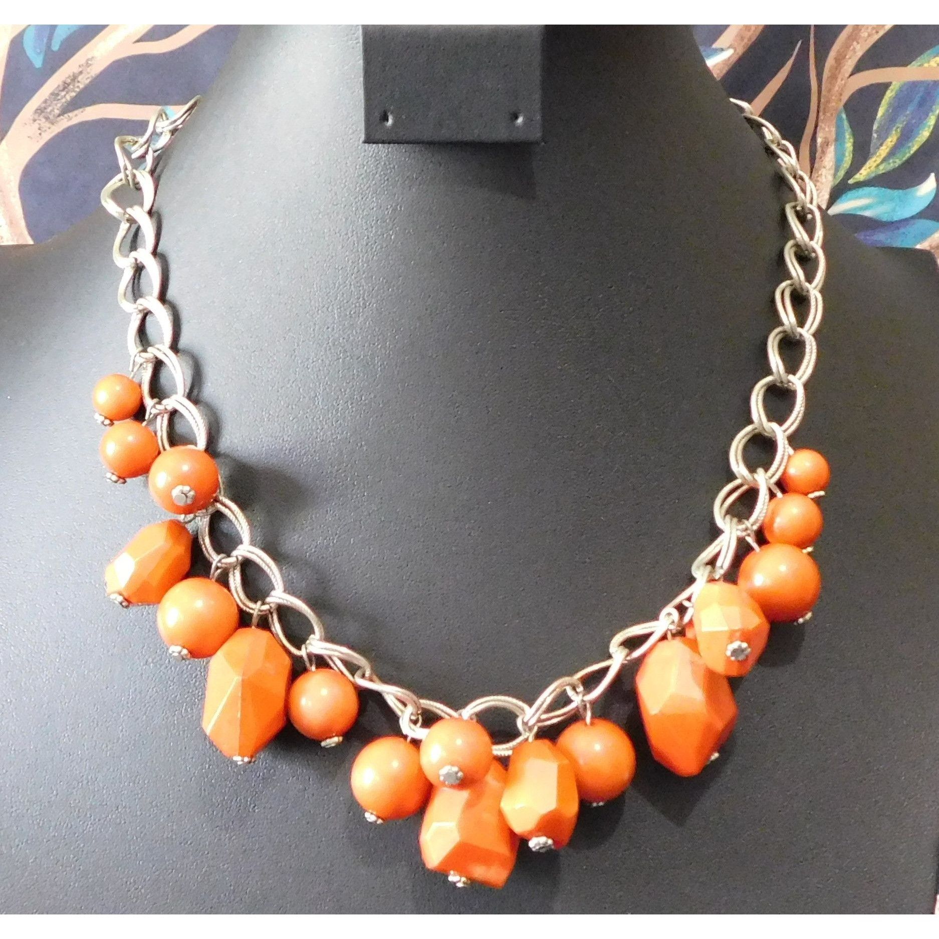 Other Chunky Retro Orange Fringe Beaded Necklace Size ONE SIZE - 1 Thumbnail