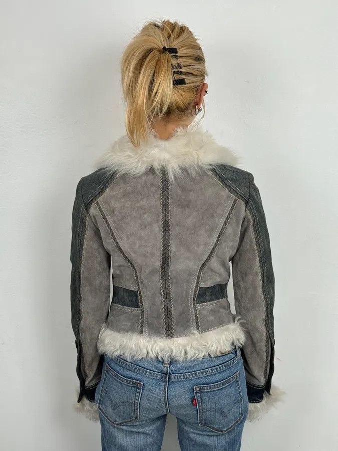 Just Cavalli AW2005 Cavalli Mongolian Fur Grey Leather & Blue Denim Jacket Size S / US 4 / IT 40 - 4 Thumbnail