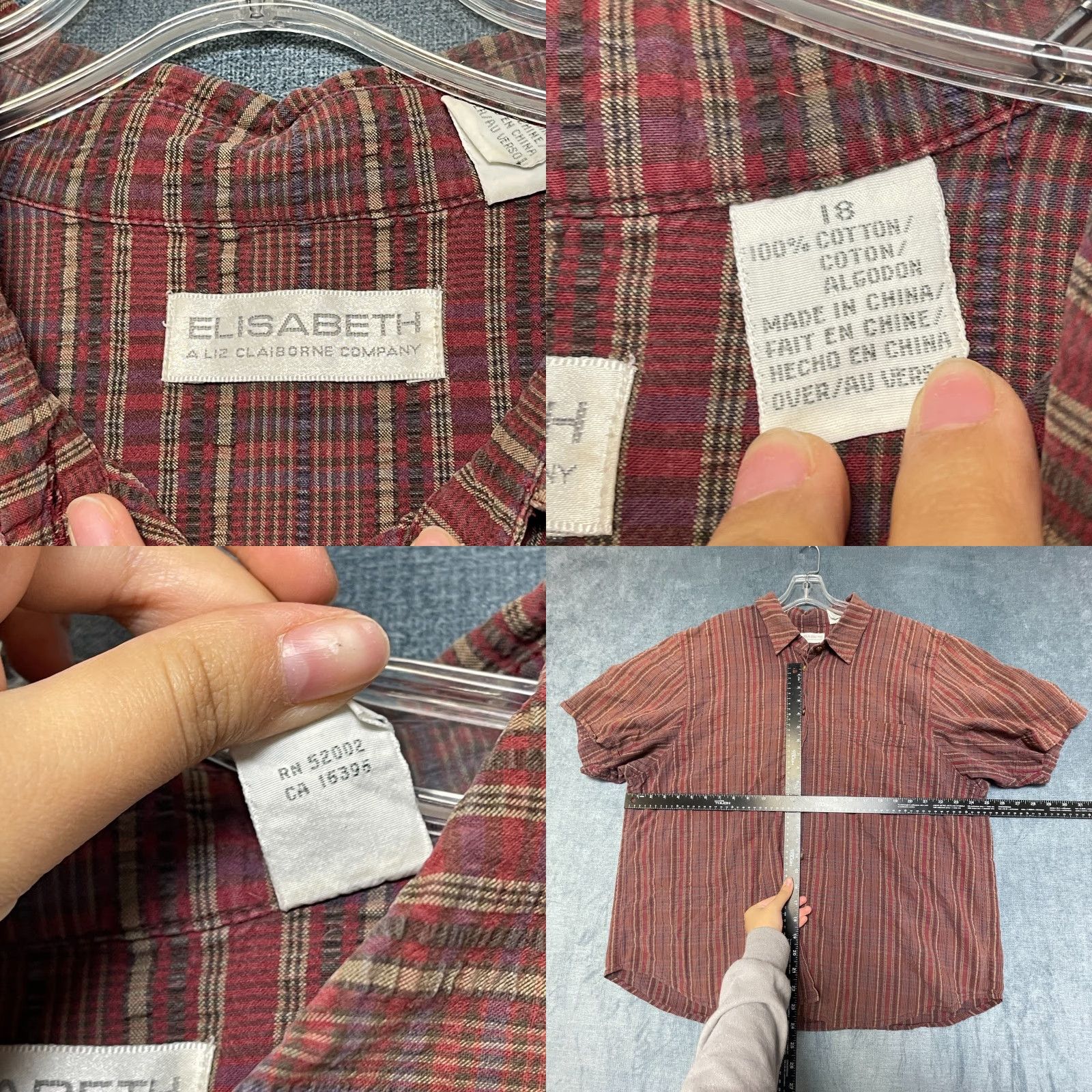 Vintage Elisabeth by Liz Claiborne Shirt Women 18 Brown Striped Cotton Button Up Size XXL / US 16-18 / IT 52-54 - 8 Thumbnail
