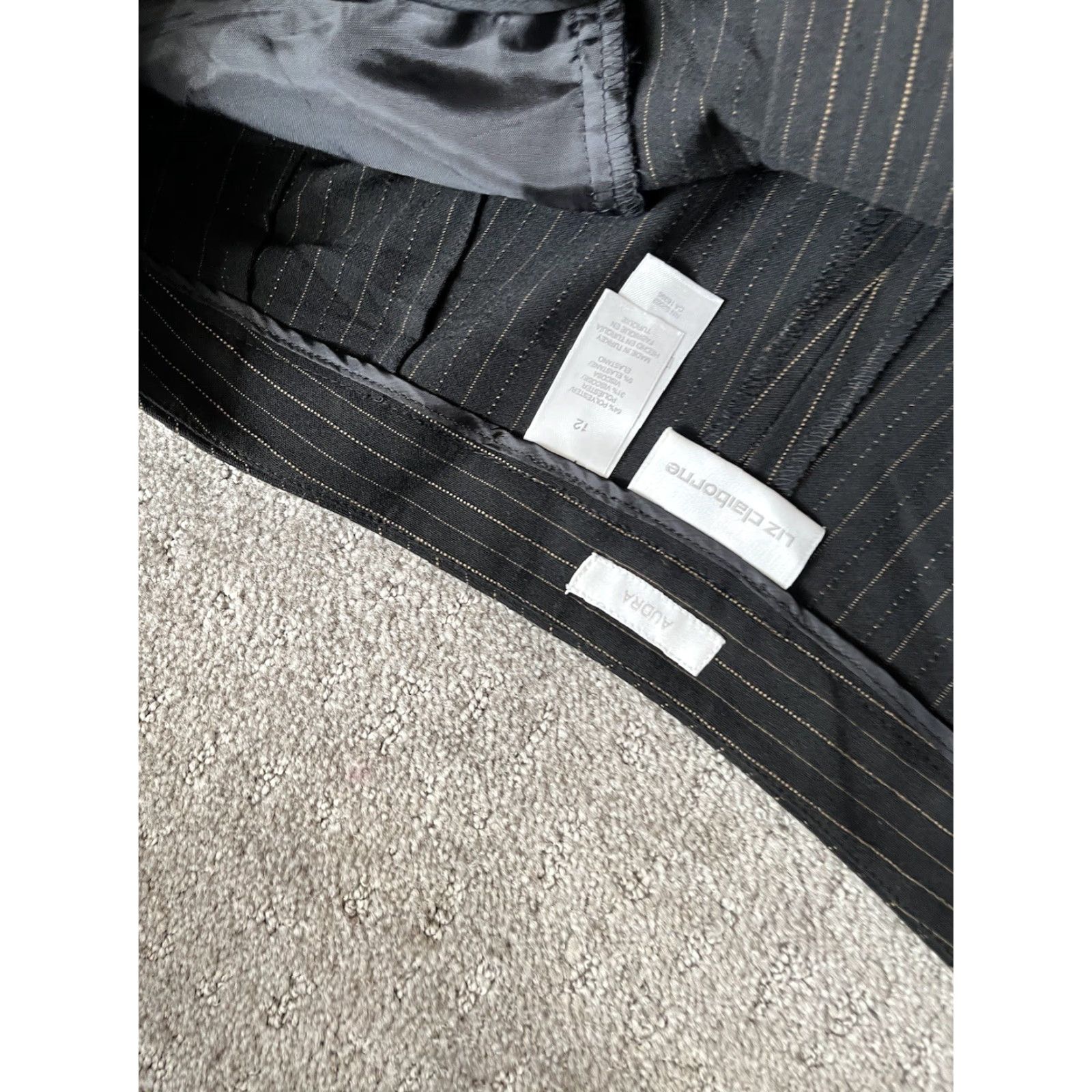 Liz Claiborne Liz Claiborne Pants Womens 12 Black Striped Polyester Blend Vintage Elevated Front Chino Regular Rise High Fall Winter Spring Summer Mens Women Girls Size 34" / US 12 / IT 48 - 5 Thumbnail