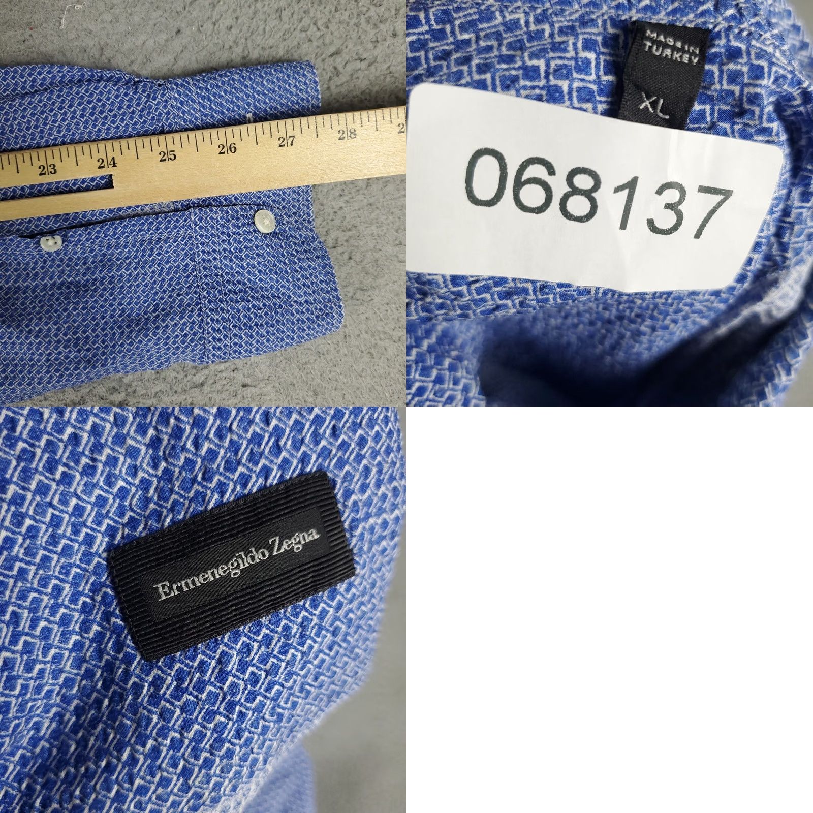 Ermenegildo Zegna Ermenegildo Zegna Shirt Mens XL Blue Geometric Button-Up Long Sleeve, Button, Logo, Cotton, Woven, Regular Fit, Collared, Classic, Designer, Men Size US XL / EU 56 / 4 - 8 Thumbnail