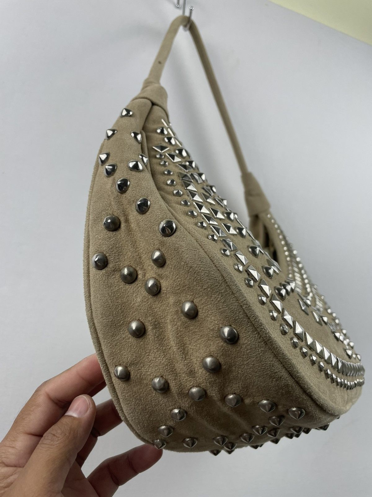 Japanese Brand Acanthe Hobo Handbag Suede and Studded With Metal Studs Size ONE SIZE - 5 Thumbnail