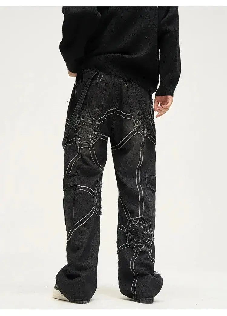 Japanese Brand Spider splicing baggy jeans pants hip hop loose straight Size US 32 / EU 48 - 3 Thumbnail