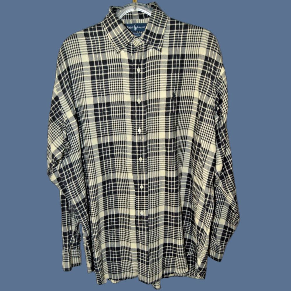 Polo Ralph Lauren VINTAGE Polo Ralph Lauren Blaire Shirt XL Black Plaid Cotton Long Sleeve Button-Up Mens Size US XL / EU 56 / 4 - 1 Thumbnail