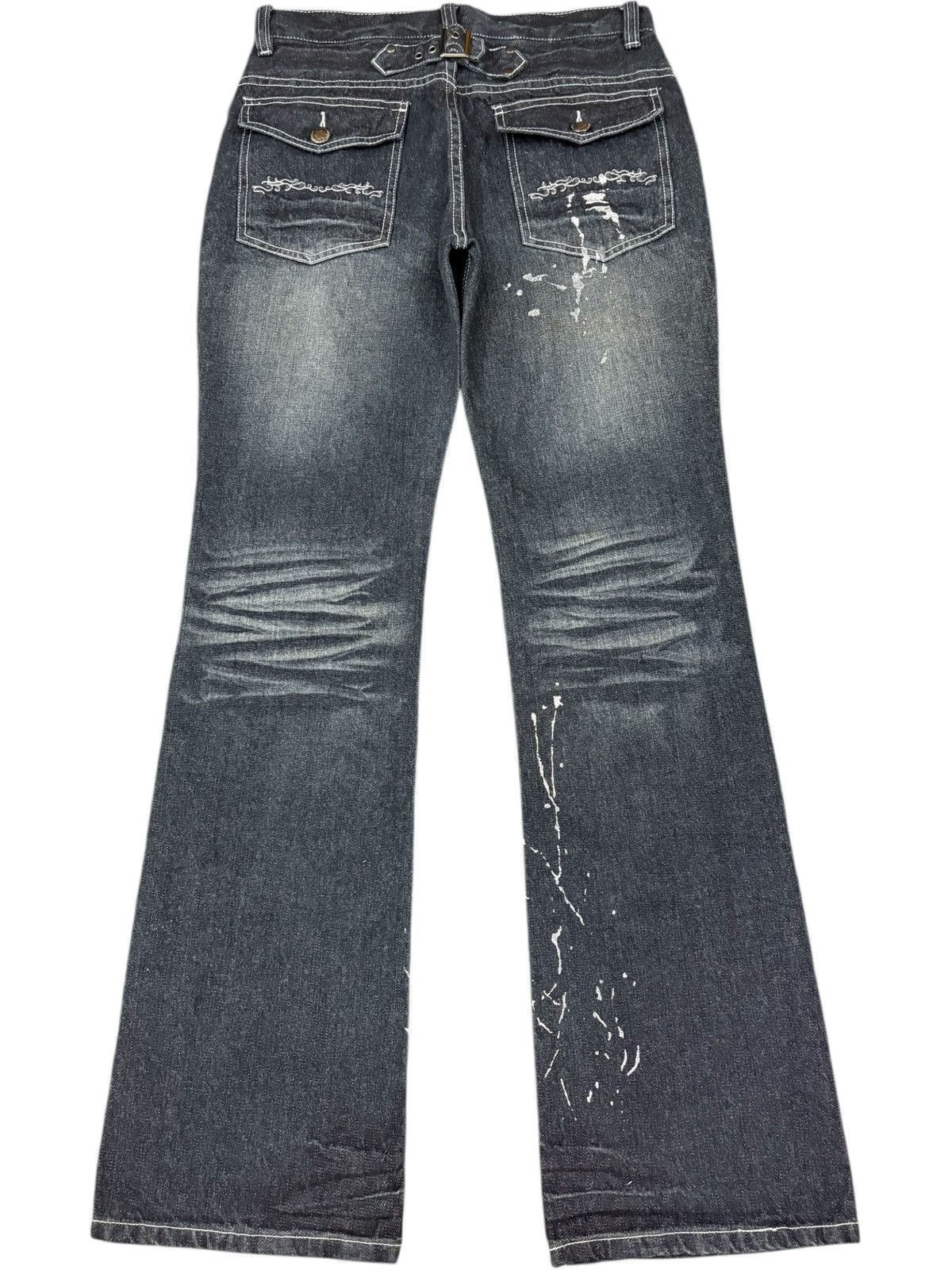 LOWBOX Vintage Lowbox Buckle Back Painted Distressed Flare Jeans Size US 31 - 2 Thumbnail