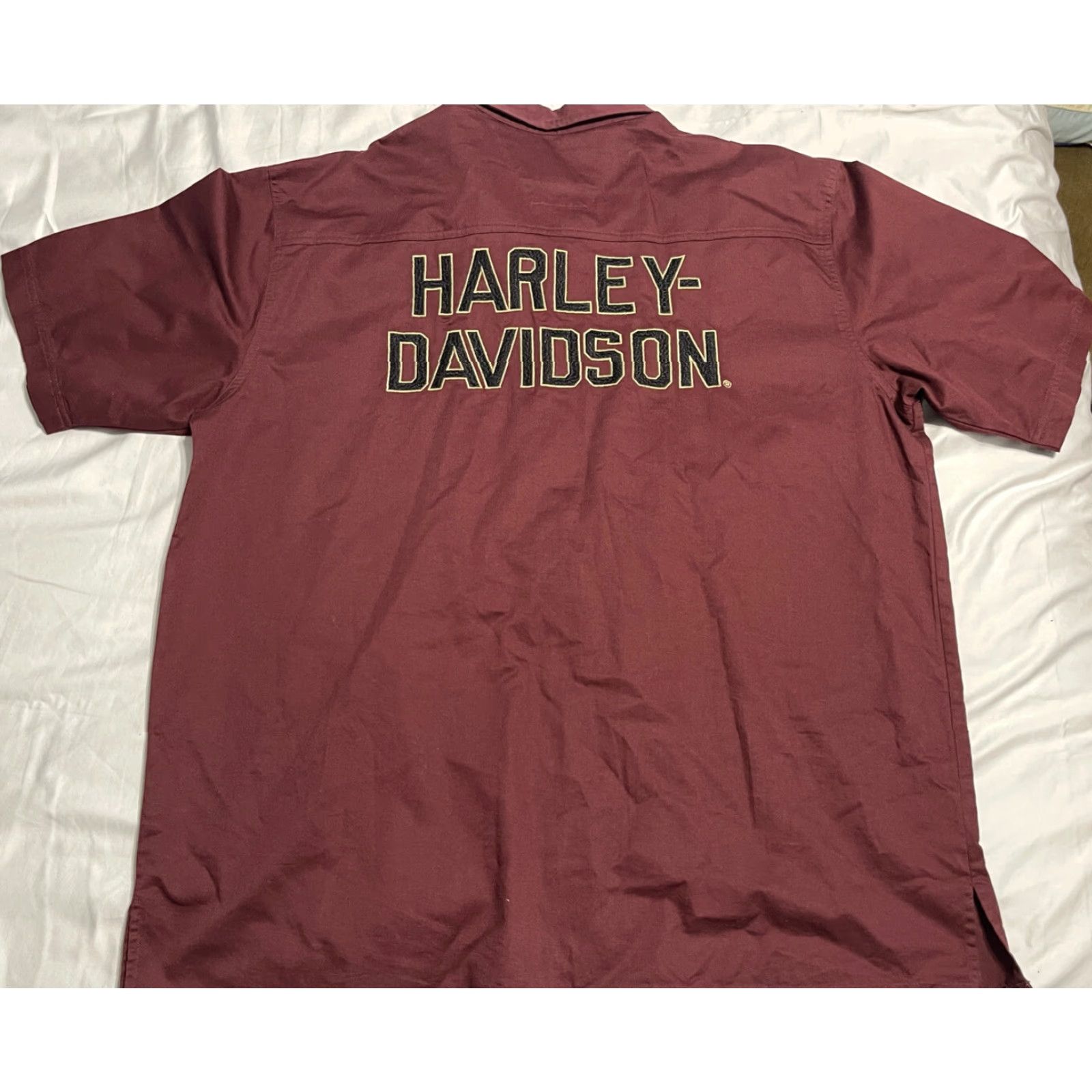 Harley Davidson VINTAGE Harley-Davidson Garage Shirt Button-Up Short Sleeve XL Men Maroon Cotton Logo Pockets Regular Chest Spread Collar Size US XL / EU 56 / 4 - 4 Thumbnail