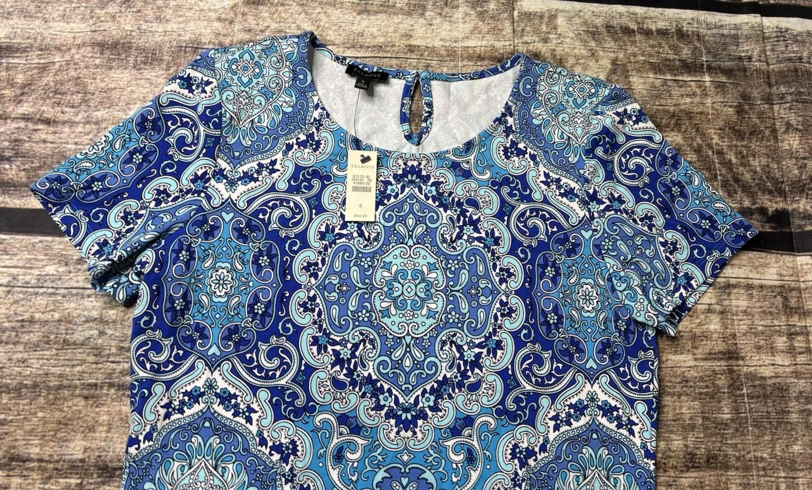 Other Talbots Top Womens Small Geometric Floral Stretch NEW $55 Size S / US 4 / IT 40 - 4 Thumbnail