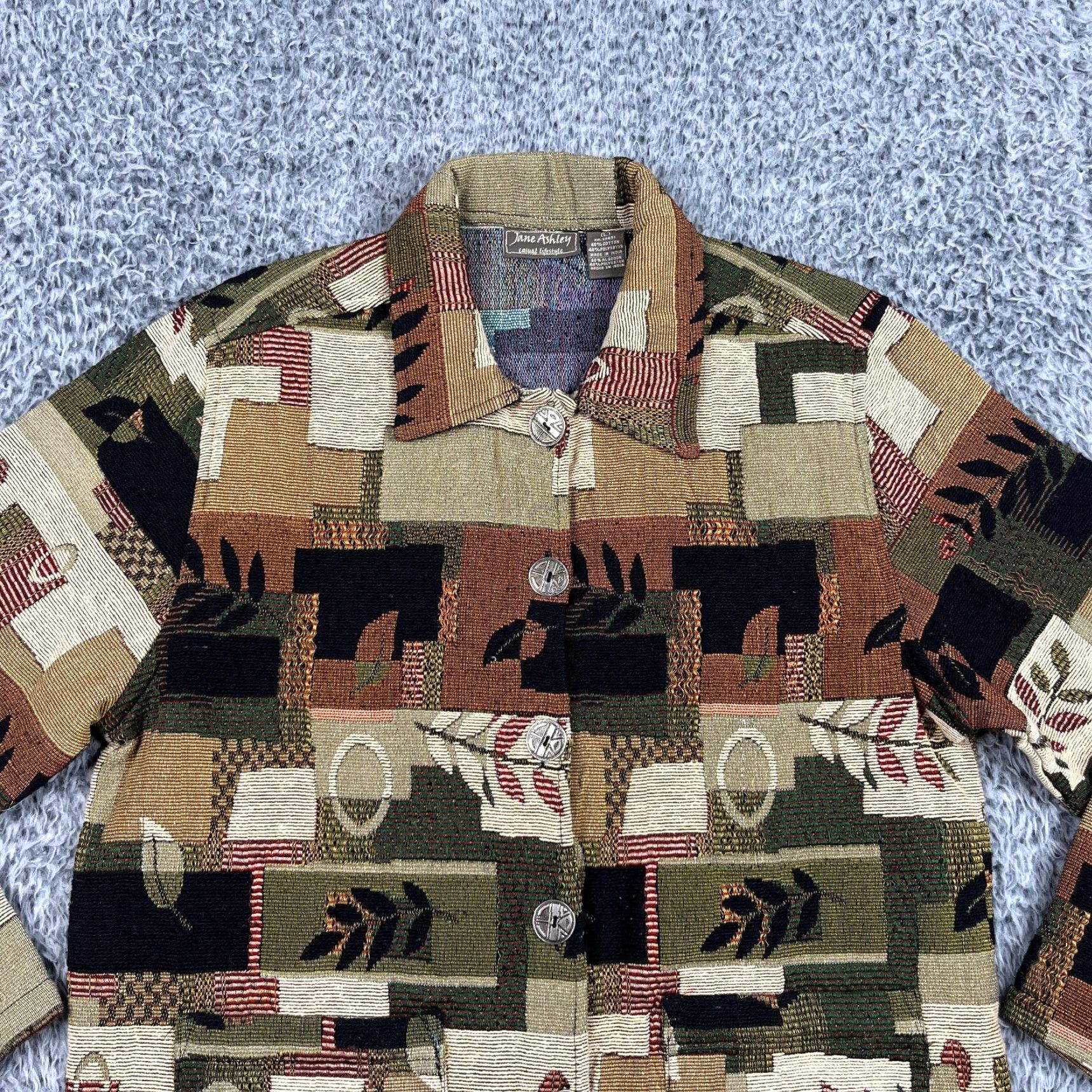 Vintage VINTAGE Jane Ashley Tapestry Jacket Womens Large Fall Autumn Patchwork Metal Button Size L / US 10 / IT 46 - 2 Thumbnail