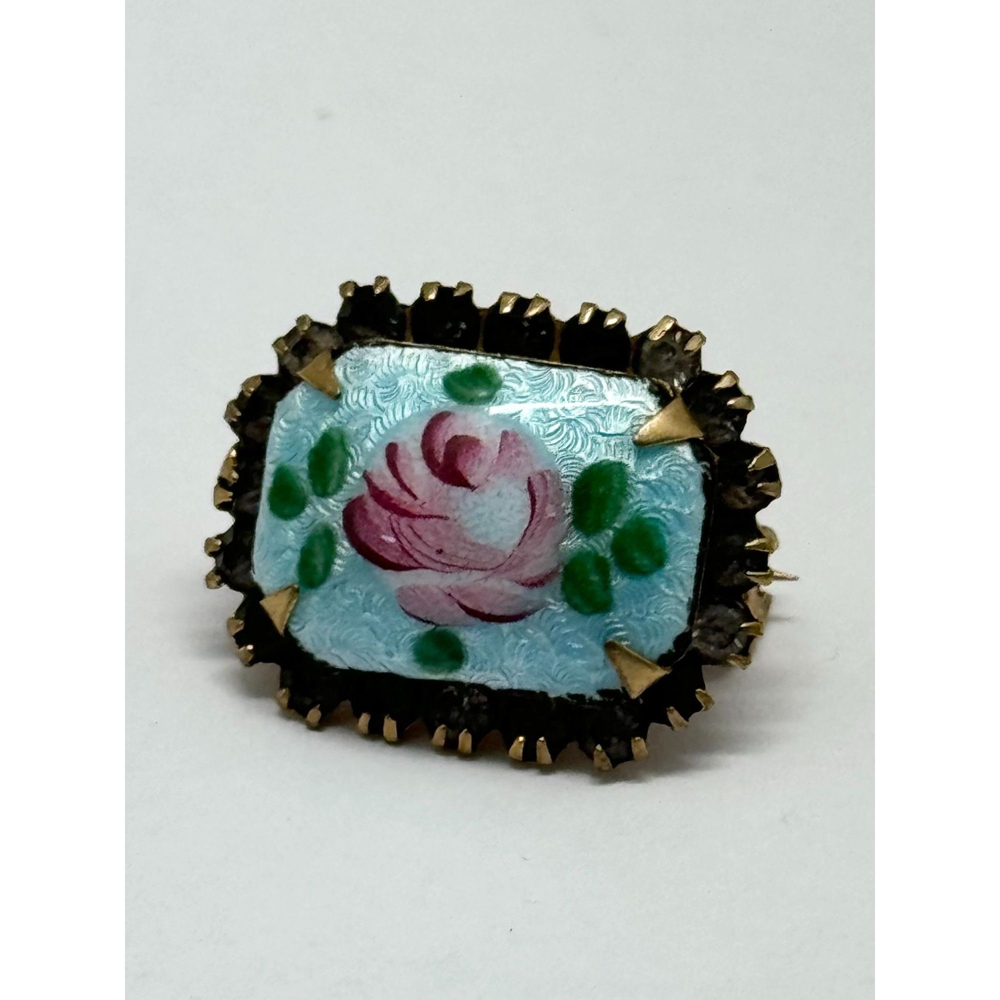Vintage Vintage blue Guilloche enamel flower rhinestone pin Size ONE SIZE - 6 Thumbnail