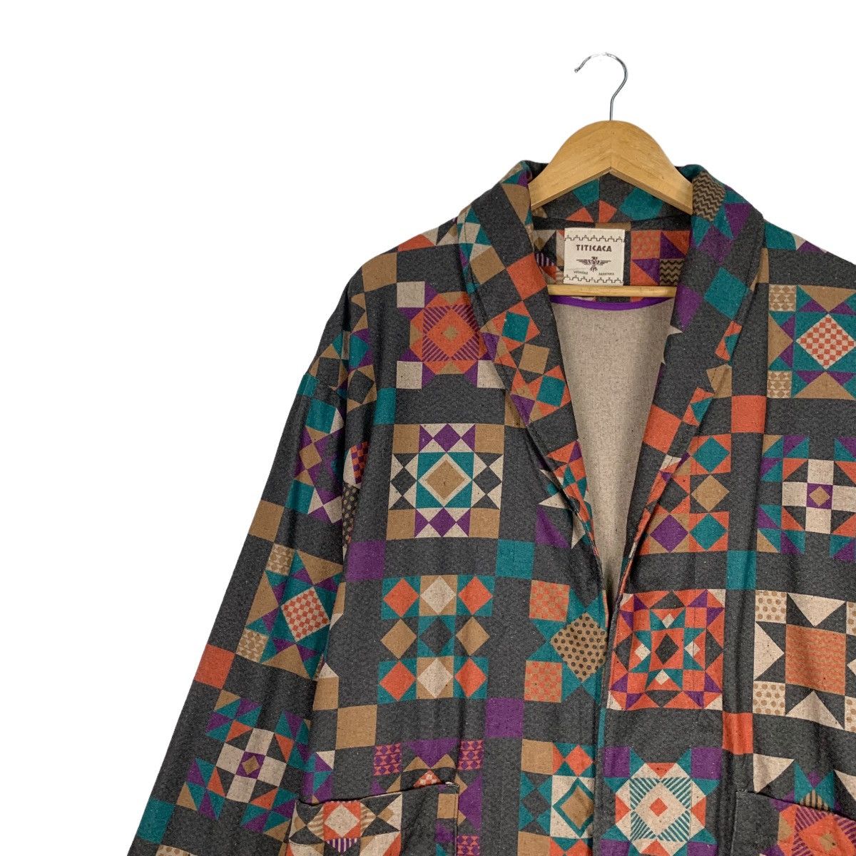 Japanese Brand Vintage TITICACA Motif Design Robe / Long Coat #1129-C52 Size M / US 6-8 / IT 42-44 - 7 Thumbnail
