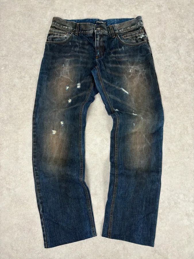 Dolce & Gabbana AW2005 Dolce & Gabbana Blue Faded Distressed Denim Jeans Size US 32 / EU 48 - 1 Thumbnail