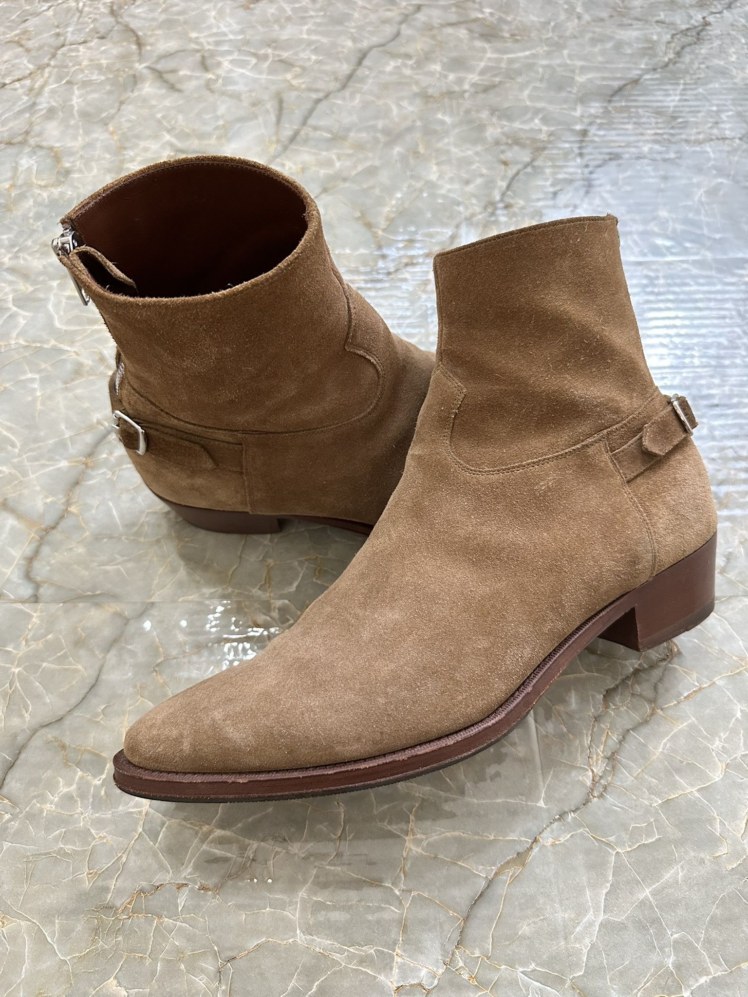 靴 CELINE BY HEDI SLIMANE JACNO BOOTS 42 Celine by Hedi Slimane Jacno Back Zip Camargue Suede Beige