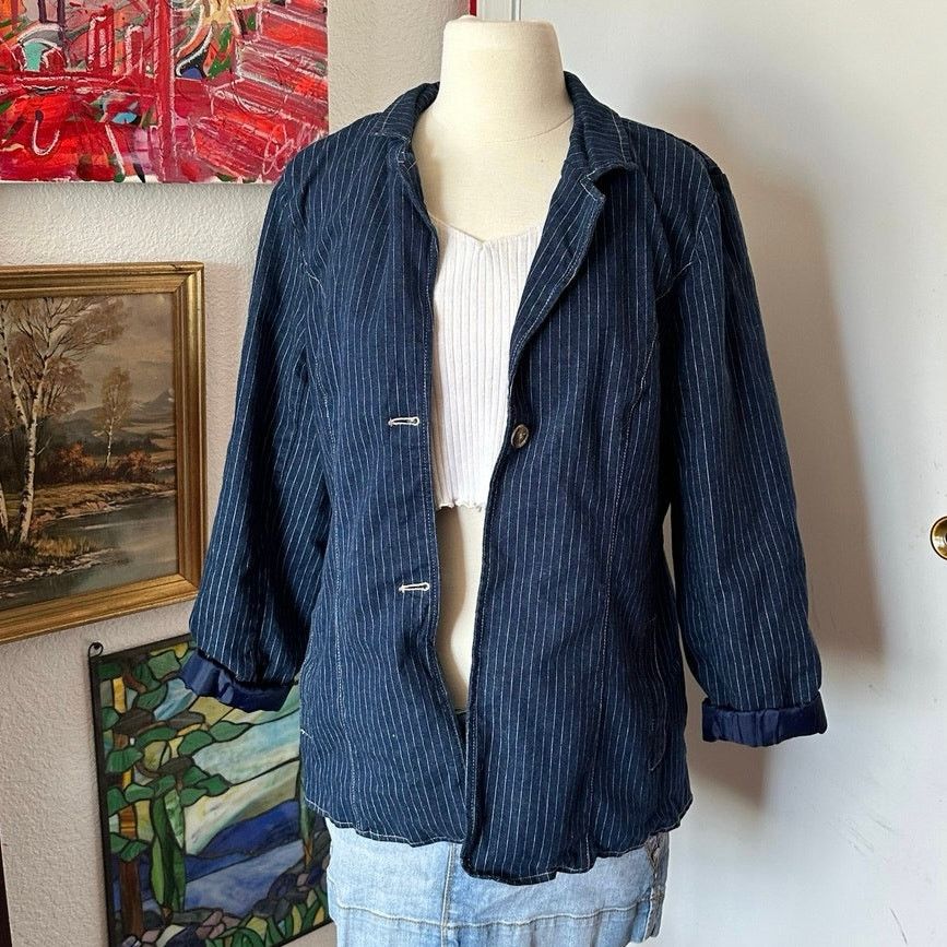 Other denim & co striped denim blue blazer Size S / US 4 / IT 40 - 1 Thumbnail