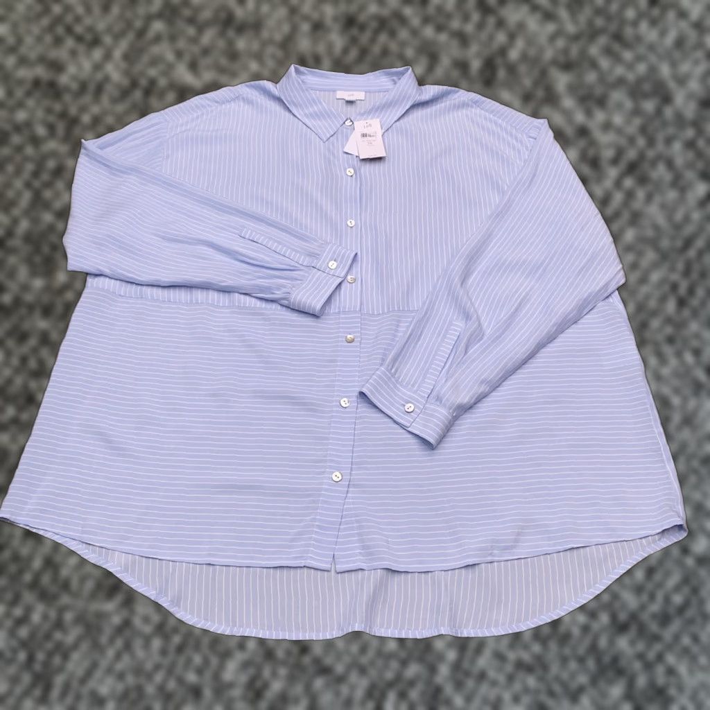 J. Jill J. Jill Button-Up Shirt Womens 2X Blue Stripe Long Sleeve Collared Pocketless Modern Lightweight All Seasons Casual New with Tags Size XXL / US 16-18 / IT 52-54 - 1 Thumbnail