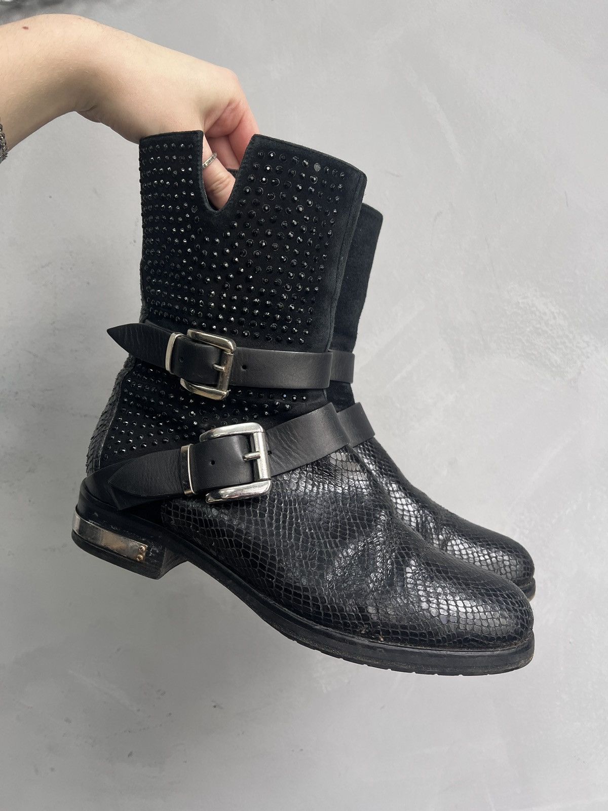 Hedi Slimane Black Studded Biker harley davidson Boots Leather Y2K Size US 7.5 / EU 40-41 - 3 Thumbnail