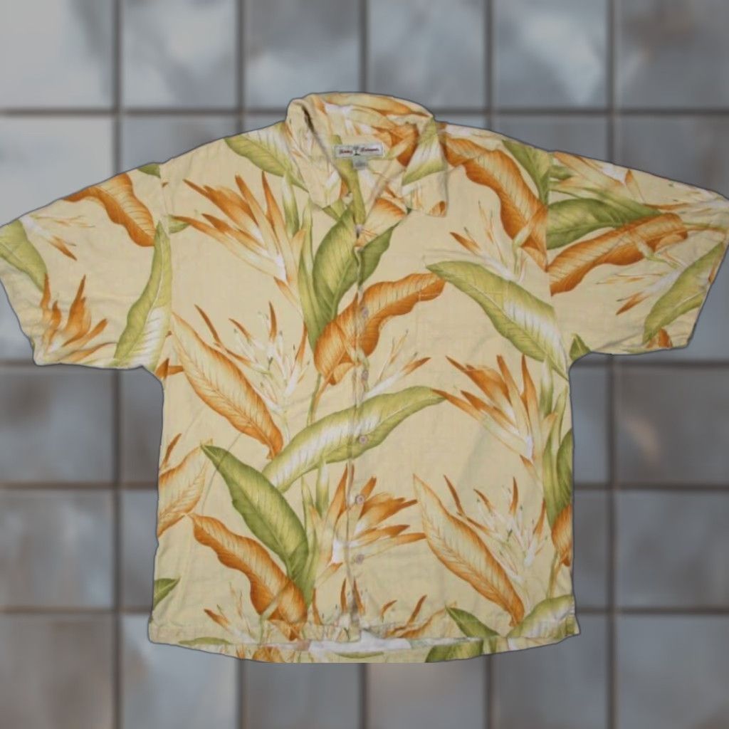 Tommy Bahama VINTAGE Tommy Bahama Silk Shirt Mens XL Yellow Hawaiian Floral Button Up Short Sleeve Size US XL / EU 56 / 4 - 1 Thumbnail