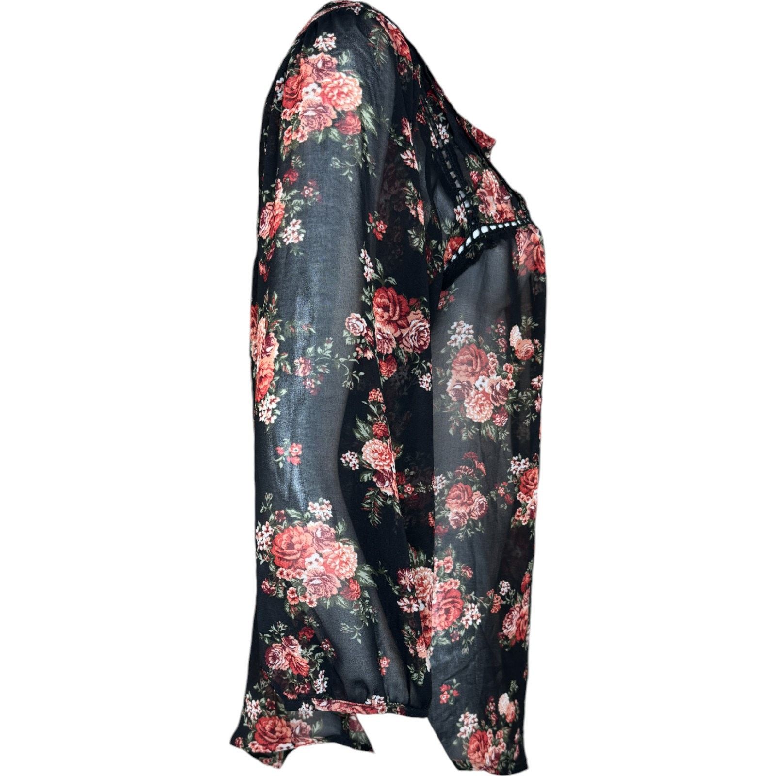 Other Mine Women Large Black Floral Sheer 3/4 Length Sleeve Blouse Size L / US 10 / IT 46 - 3 Thumbnail