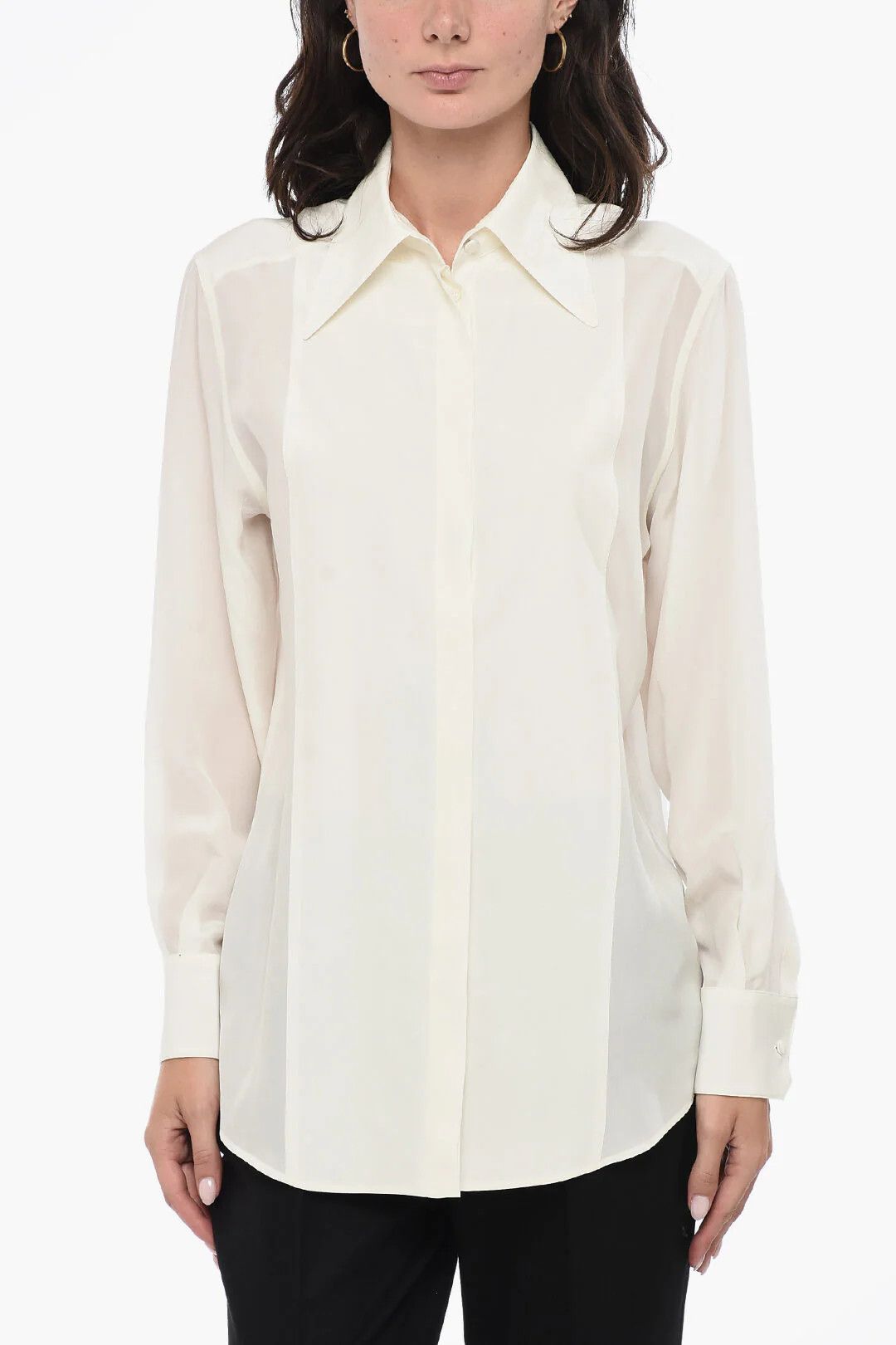 Dolce & Gabbana og1mm0426 Spread Collar Silk Shirt in White Size M / US 6-8 / IT 42-44 - 1 Thumbnail