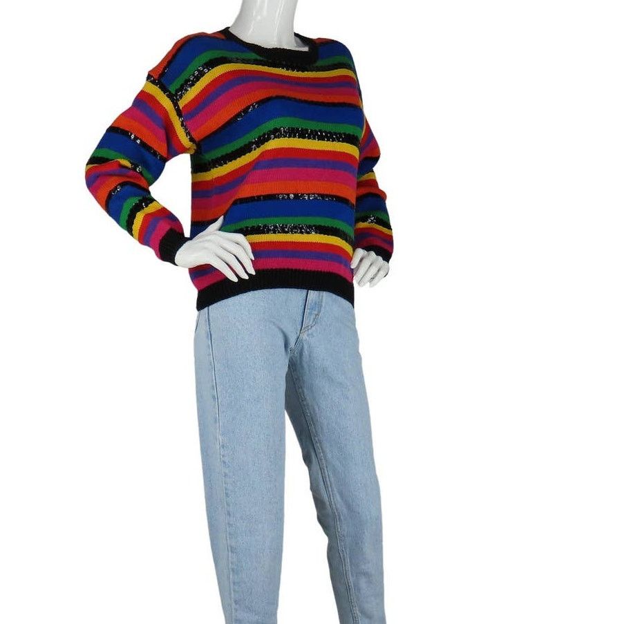 Vintage 1980s Vintage Rainbow Sequin Sweater Size M / US 6-8 / IT 42-44 - 5 Thumbnail