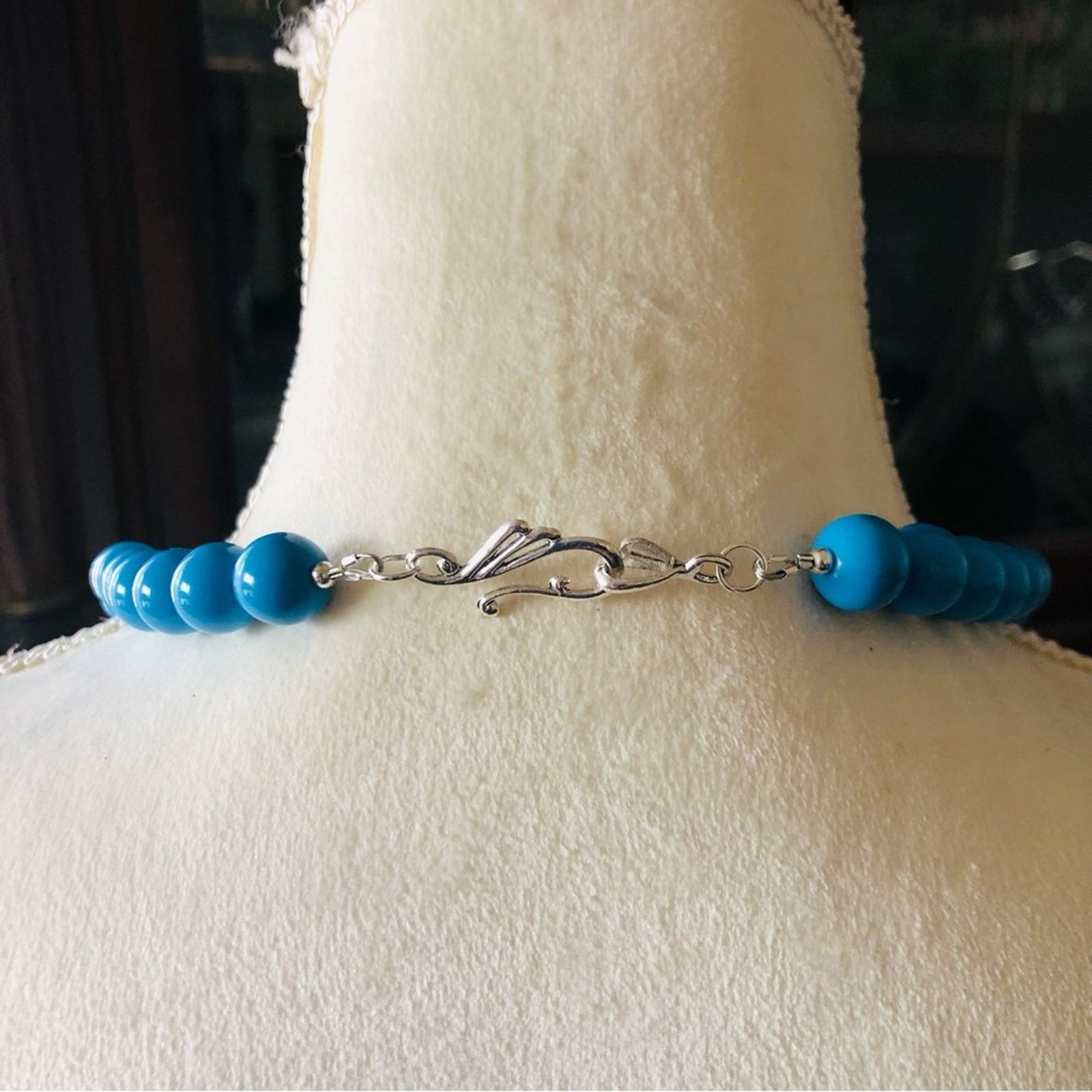 Handmade Handcrafted lady in blue mixed bead filigree cameo necklac Size ONE SIZE - 8 Thumbnail