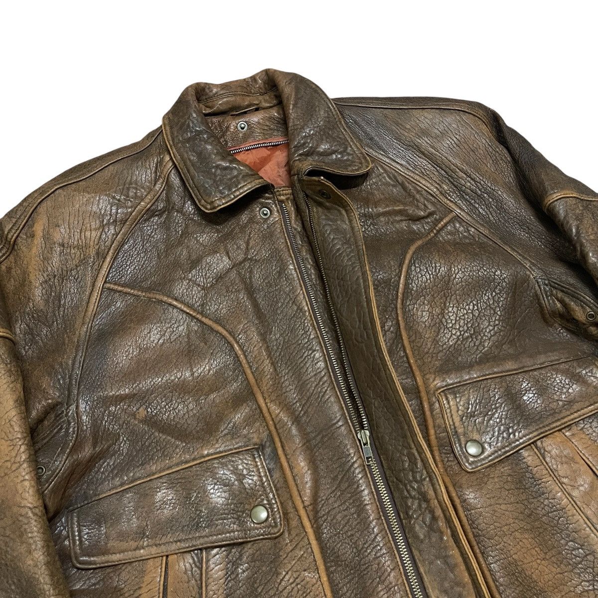 Vintage Vintage 90s Distressed Brown Sheep Leather A-2 Bomber Jacket Size US L / EU 52-54 / 3 - 10 Thumbnail